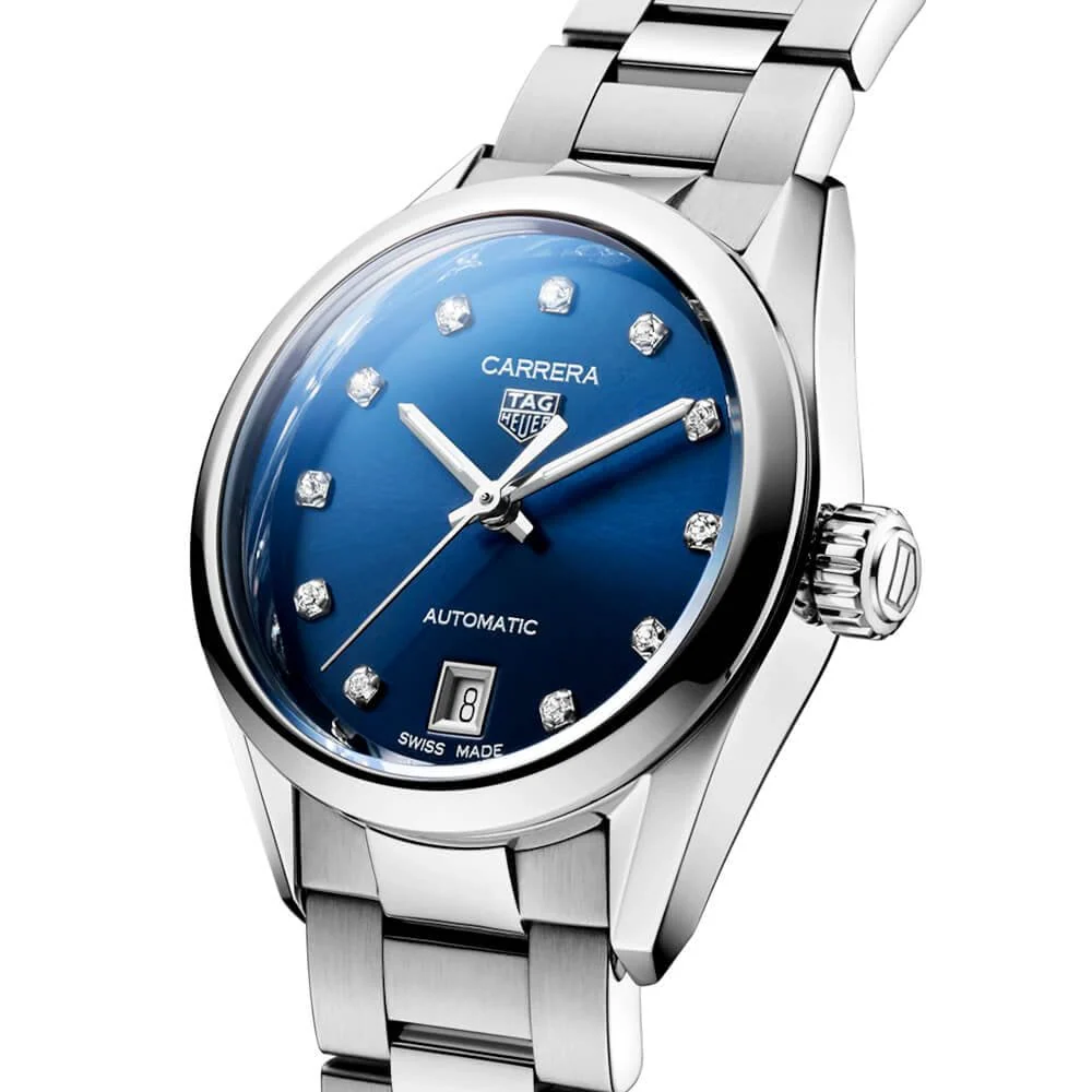 Carrera 29mm Blue Sunray Diamond Dial Ladies Automatic Bracelet Watch - Image 6