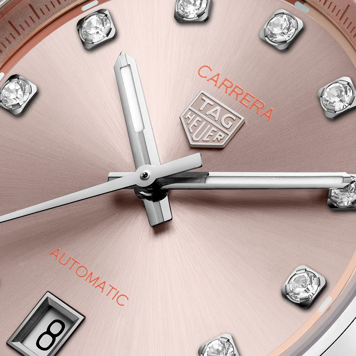Carrera Date 36mm Salmon Pink Diamond Dial Ladies Bracelet Watch - Image 2