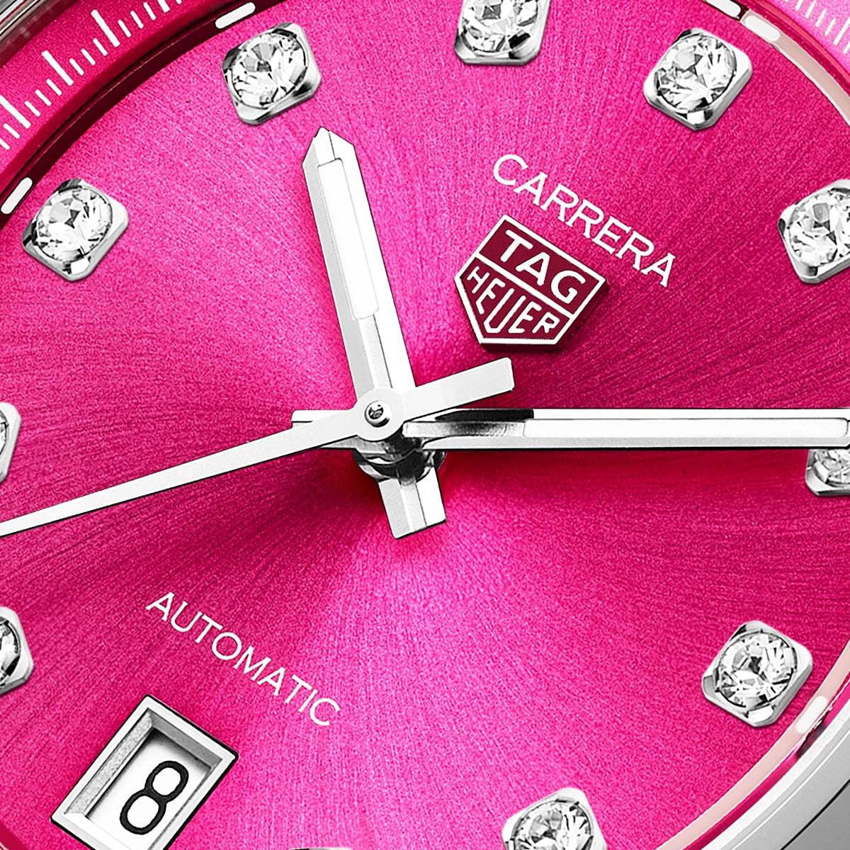 Carrera Date 36mm Vibrant Pink Diamond Dial Ladies Bracelet Watch - Image 2