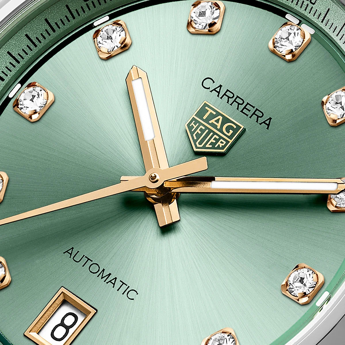 Carrera Date 36mm Green Diamond Dial Ladies Bracelet Watch - Image 3