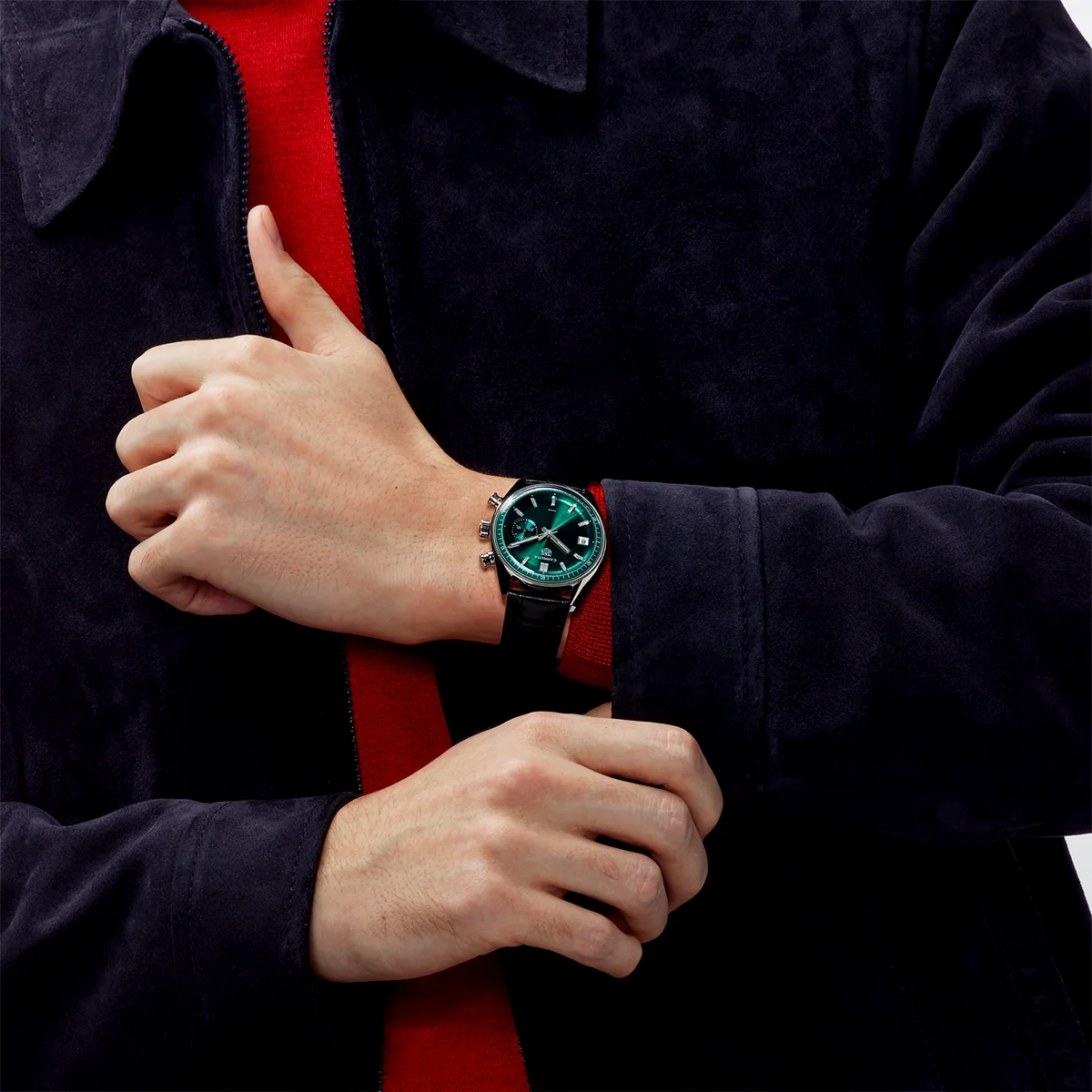 Carrera DATO 39mm Green Dial Automatic Chronograph Strap Watch - Image 3