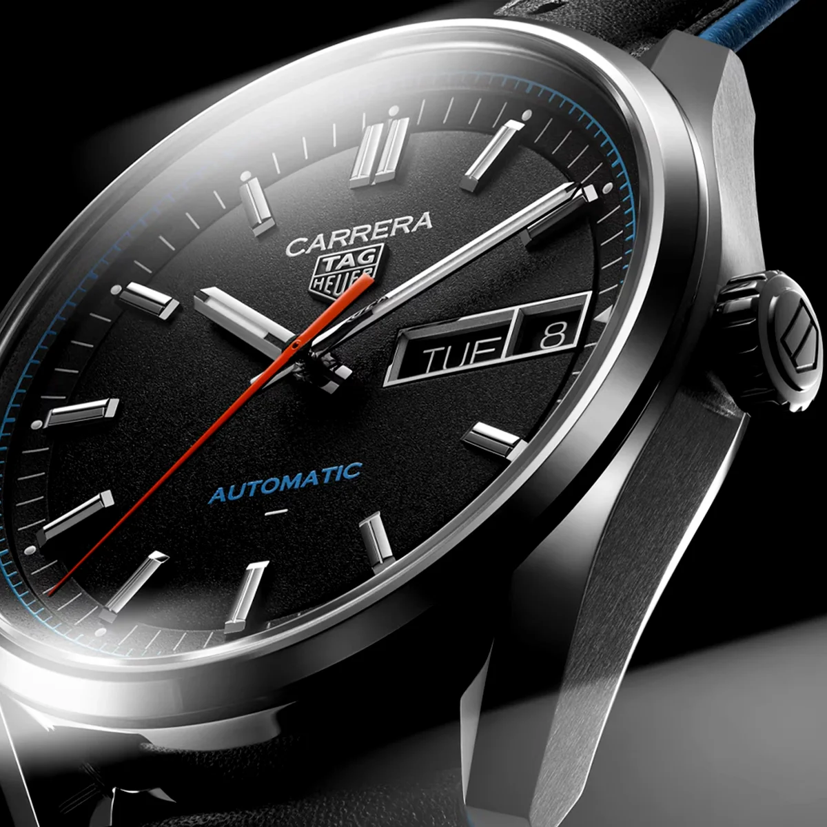 Carrera Day-Date 41mm Black Dial Automatic Strap Watch - Image 2