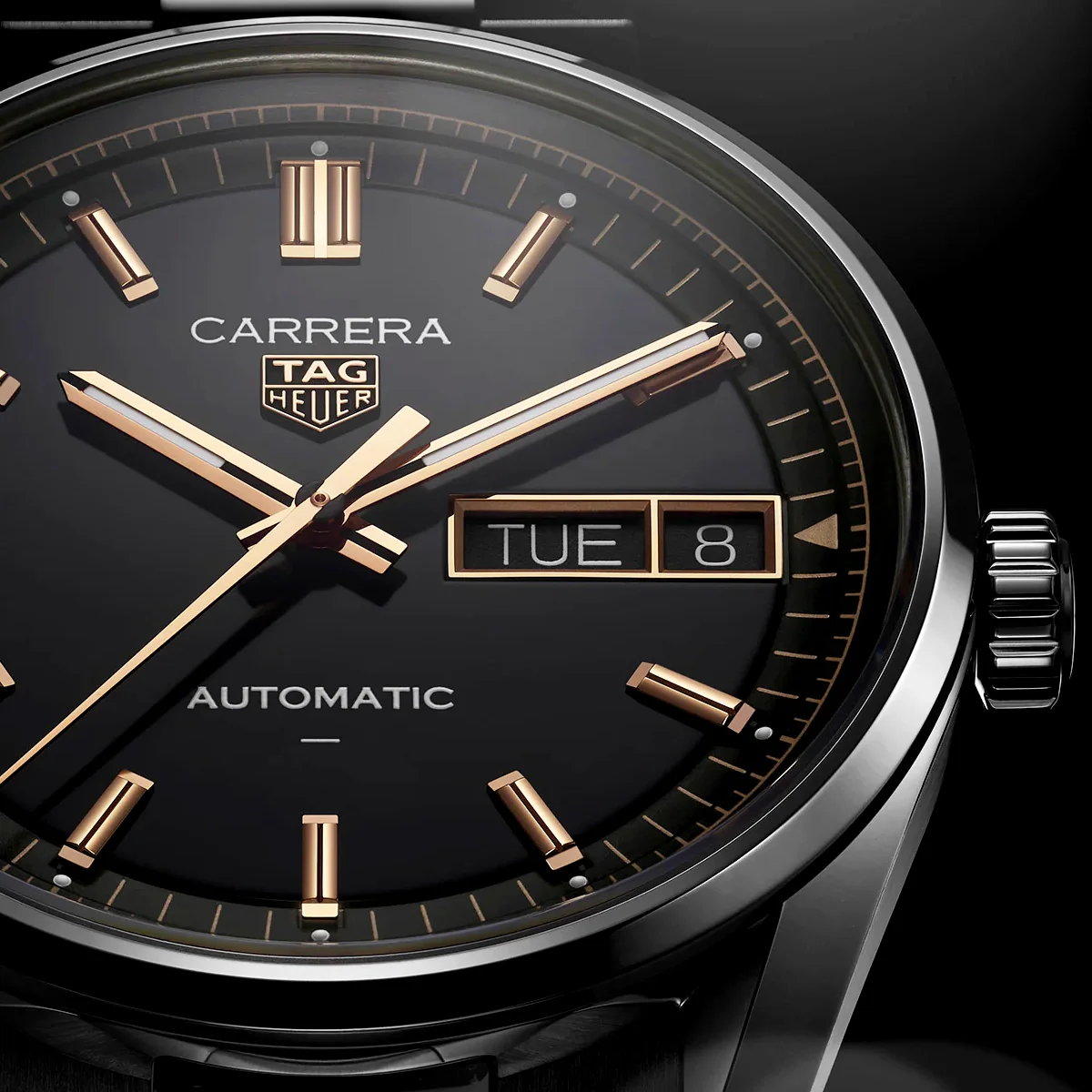 Carrera Day-Date 41mm Black/Rose Dial Automatic Bracelet Watch - Image 2