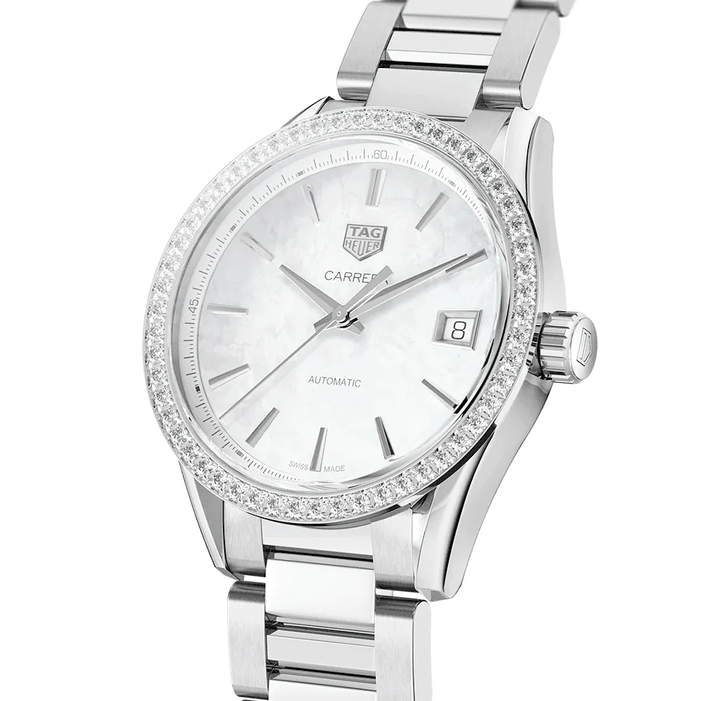 Carrera 36mm White Mother of Pearl Dial Diamond Bezel Automatic Watch - Image 3