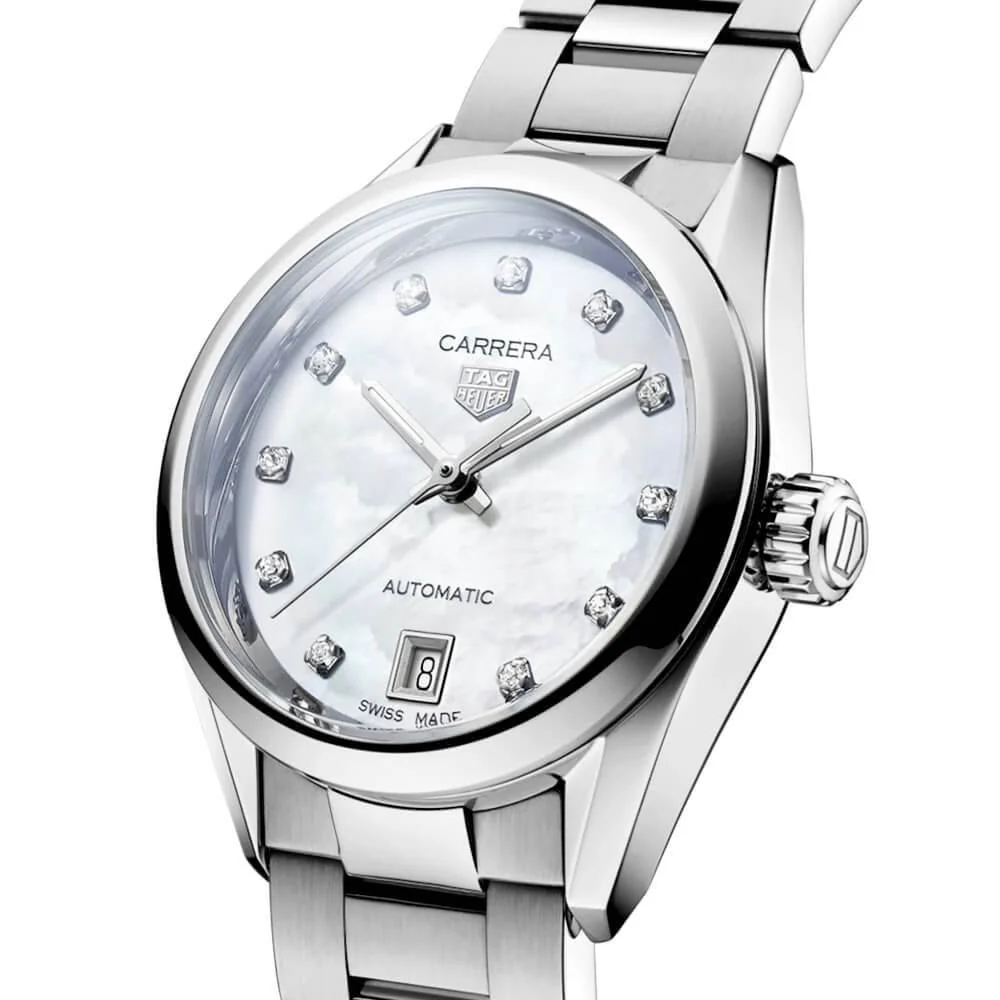 Carrera 29mm White Mother of Pearl Diamond Dial Ladies Bracelet Watch - Image 2
