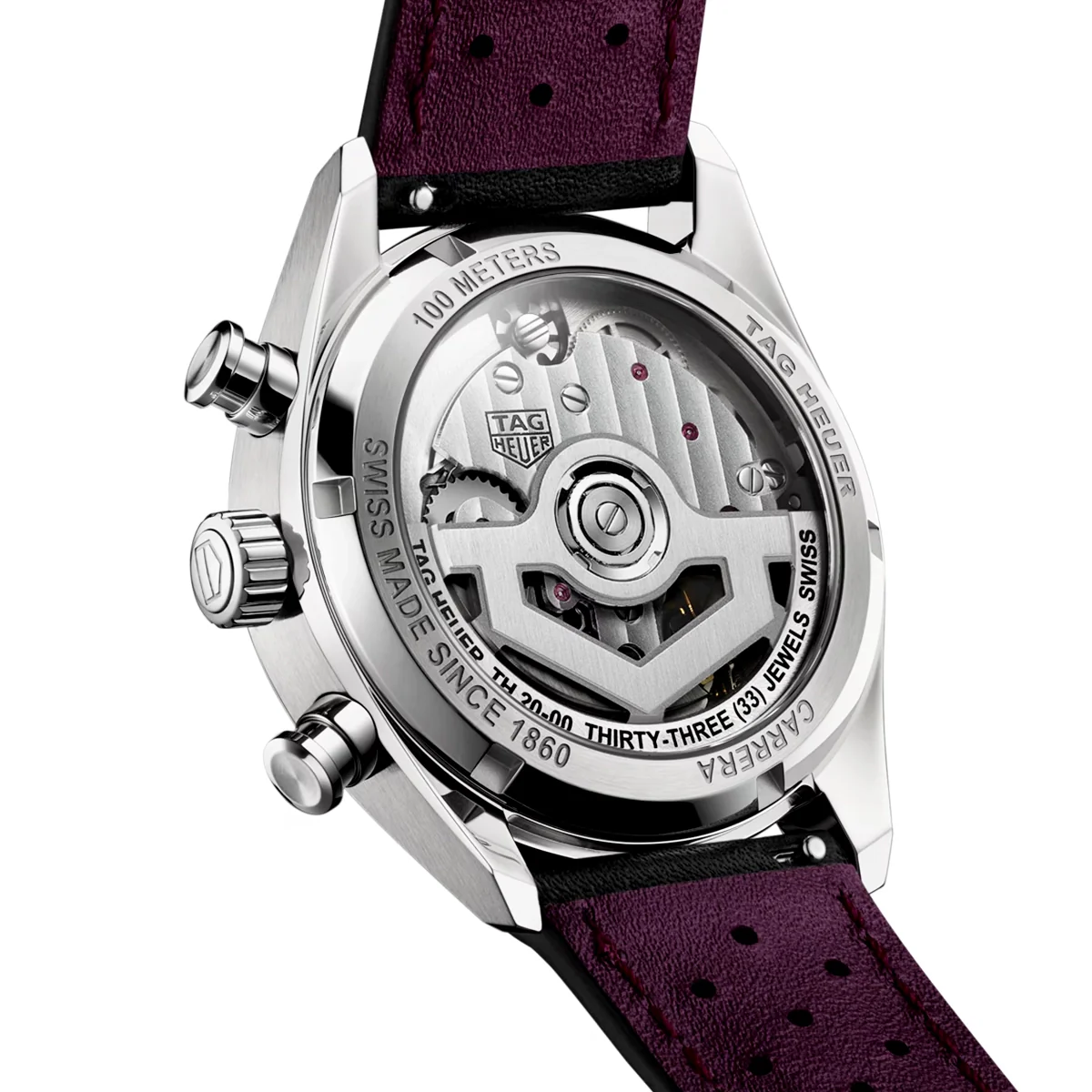 Carrera 39mm Purple Gradient Dial Automatic Chronograph Strap Watch - Image 4