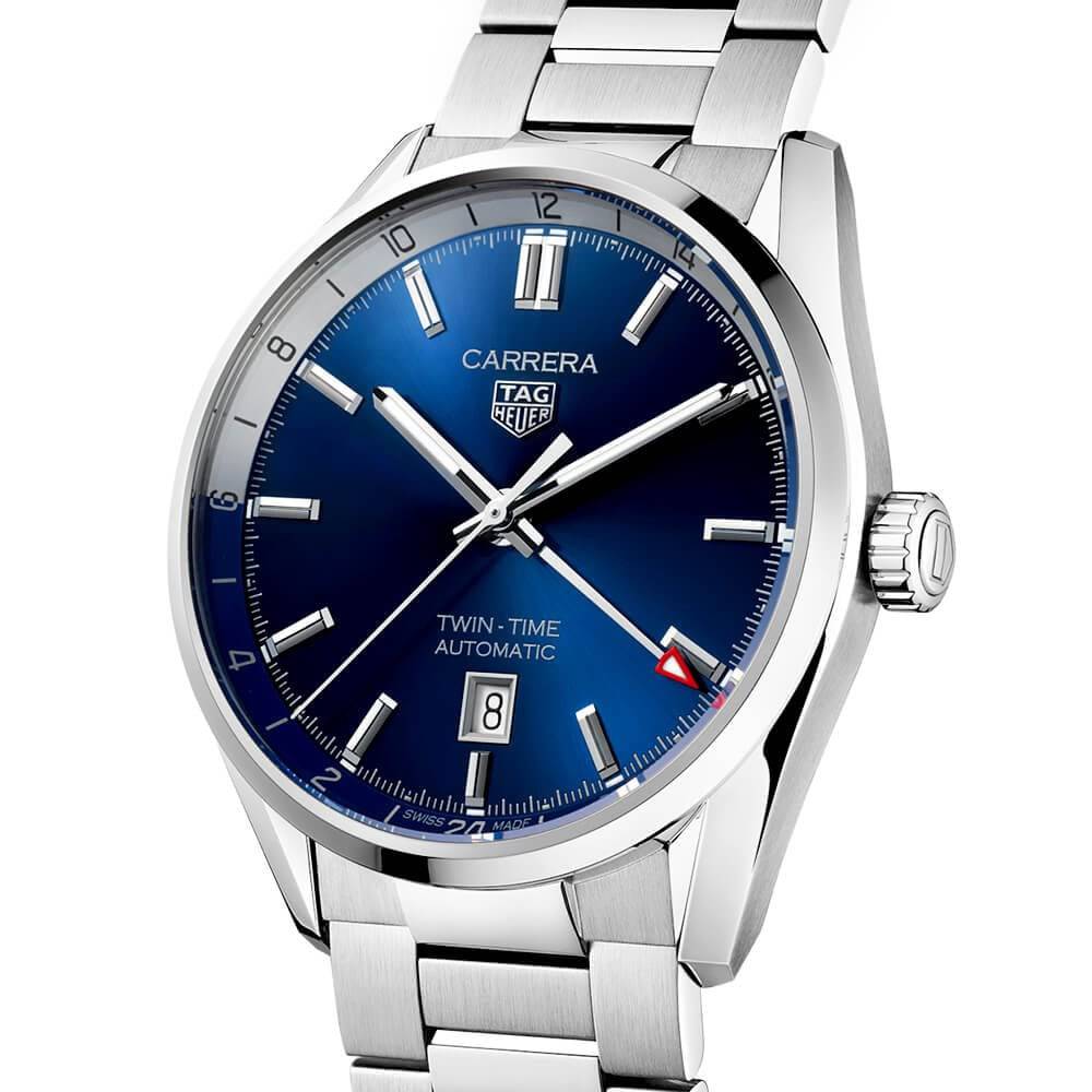 Carrera Twin-Time 41mm Blue Dial Men's Automatic Bracelet Watch - Image 2