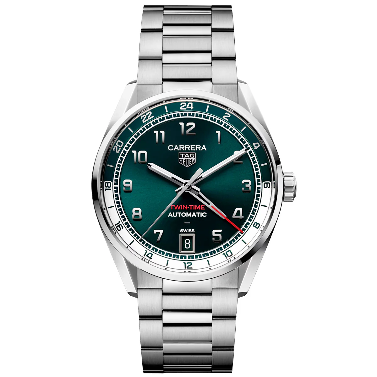 Carrera Date Twin-Time 41mm Teal Green Dial Bracelet Watch