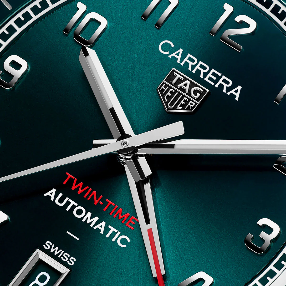 Carrera Date Twin-Time 41mm Teal Green Dial Bracelet Watch - Image 3