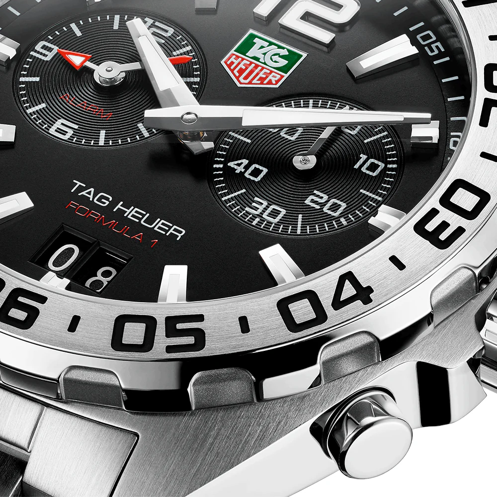 Formula One Alarm Steel Black Dial Men's Bracelet Watch - Image 4