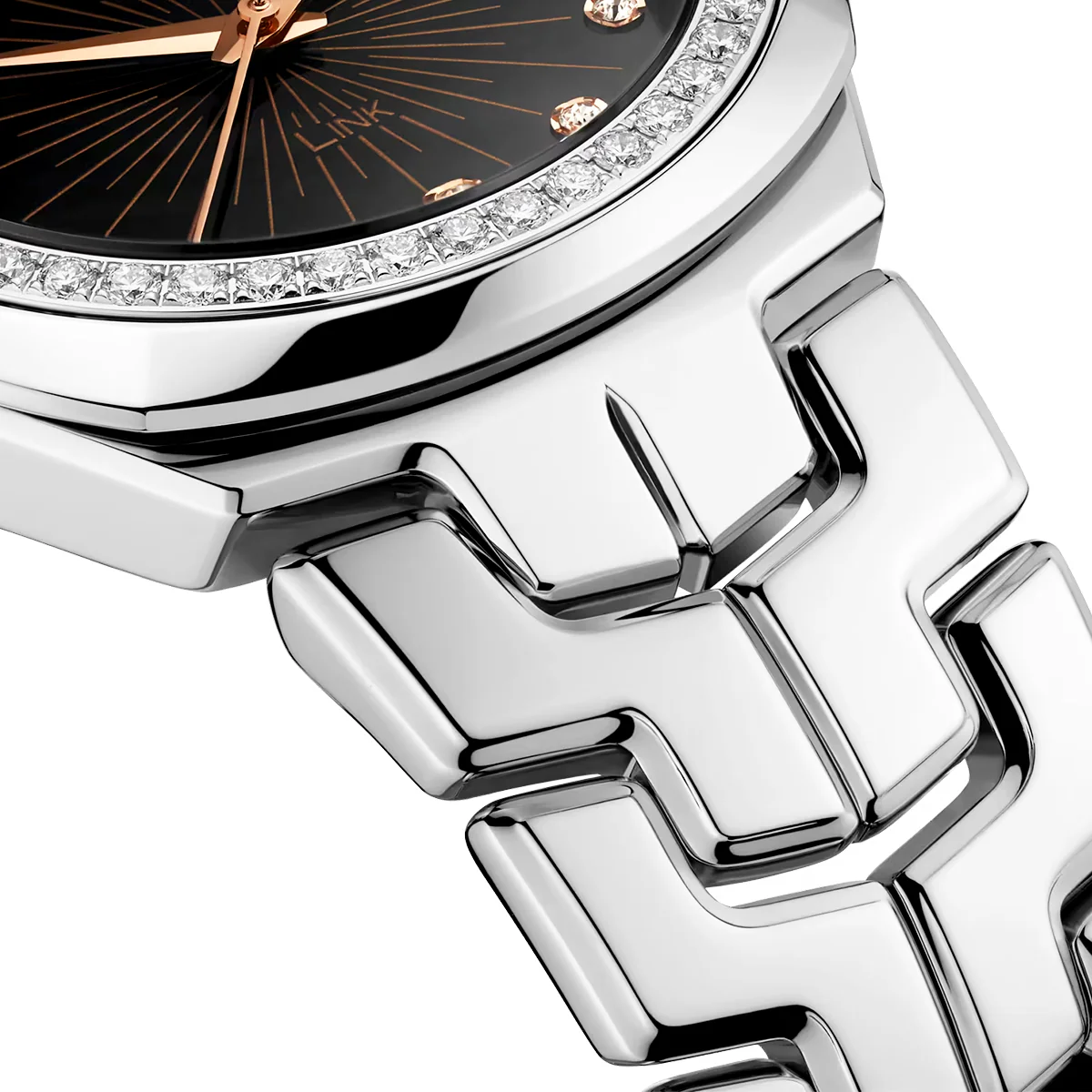 Link 32mm Black Diamond Dial & Bezel Ladies Bracelet Watch - Image 3