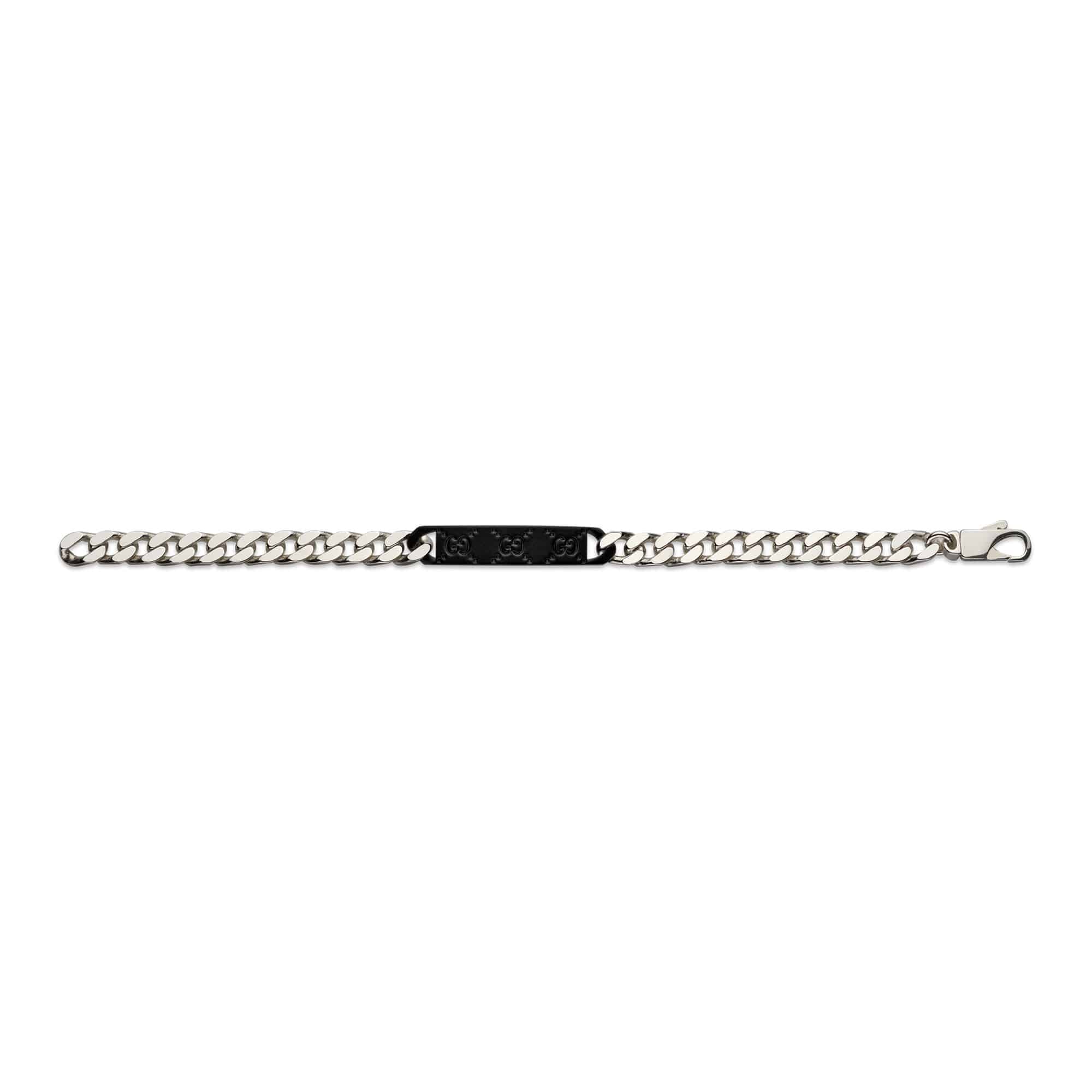 Gucci Tag Sterling Silver Black ID Bracelet With Double G Detail - Image 2