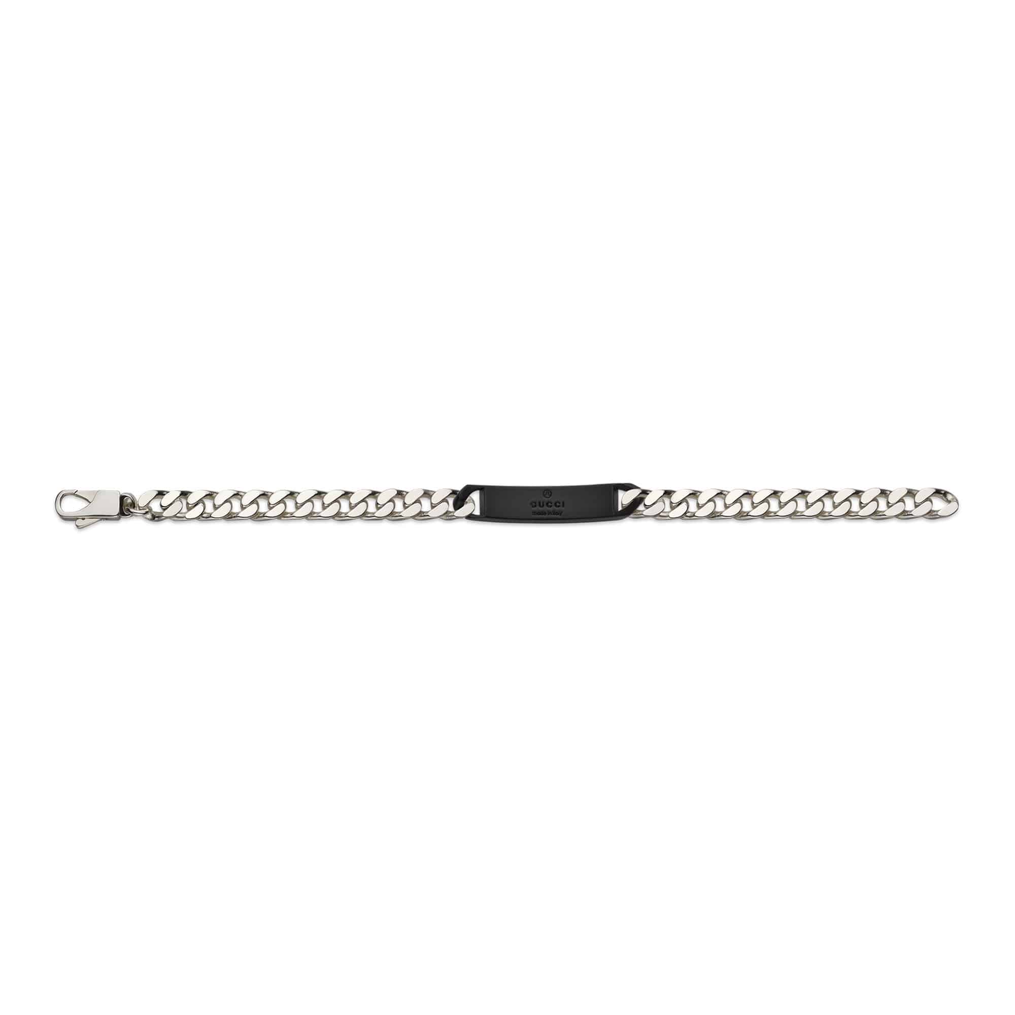 Gucci Tag Sterling Silver Black ID Bracelet With Double G Detail - Image 3