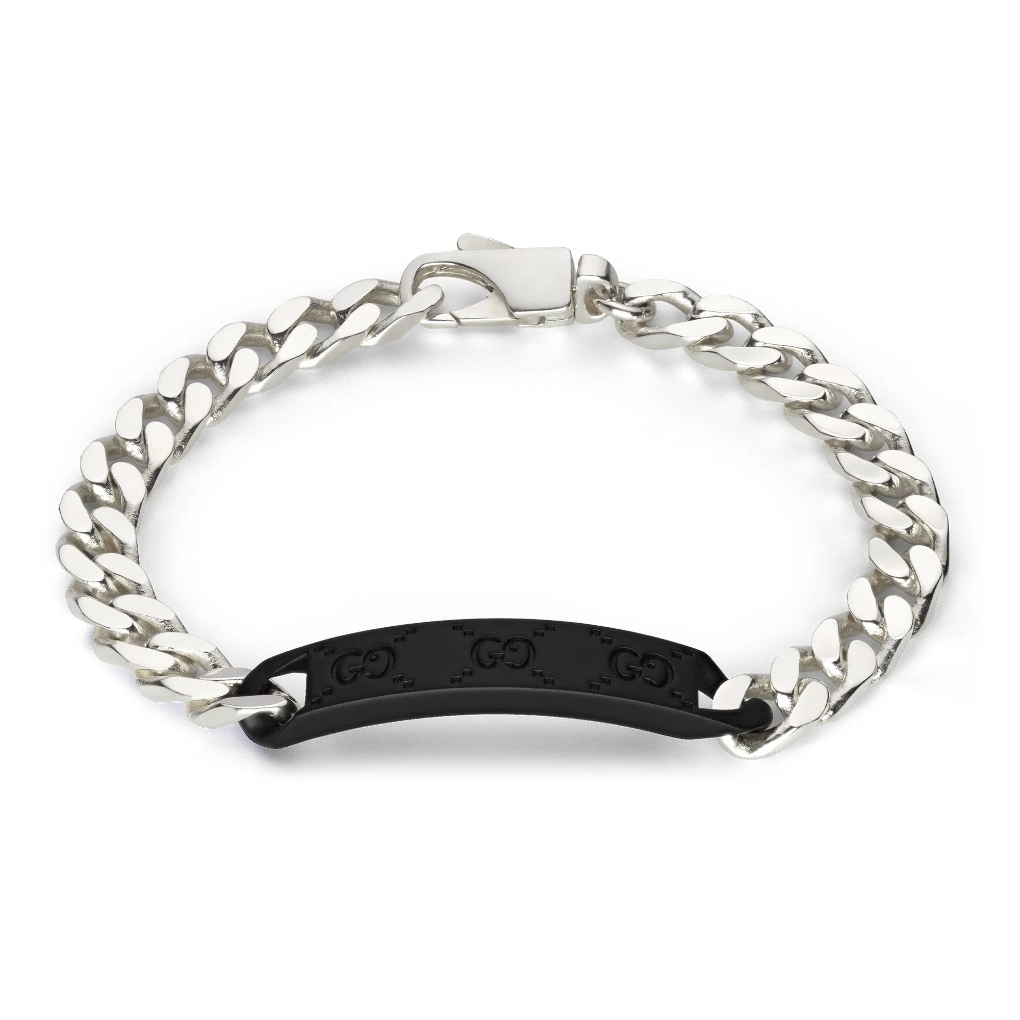 Gucci Tag Sterling Silver Black ID Bracelet With Double G Detail - Image 5