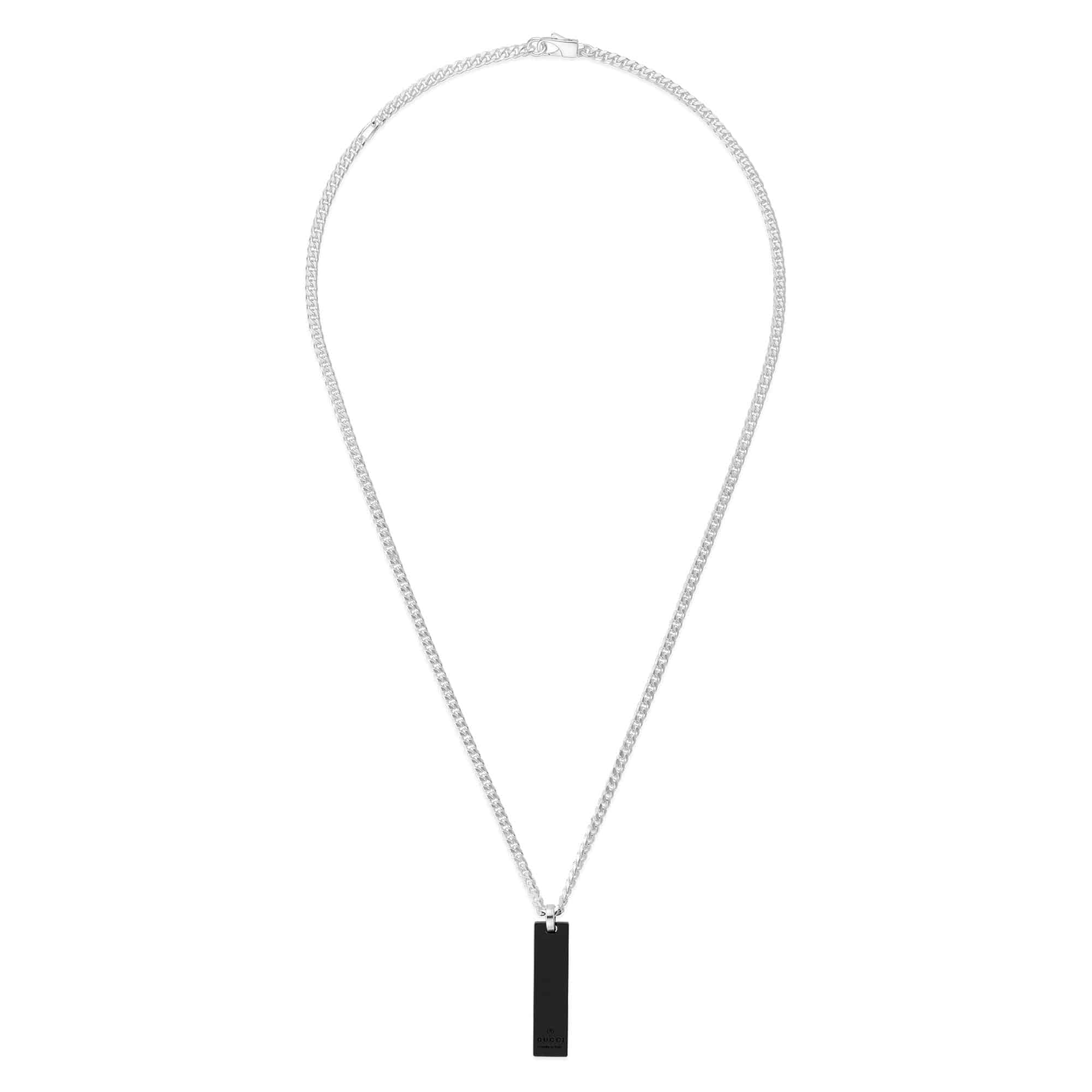 Gucci Tag Sterling Silver Black Necklace With Double G Detail - Image 2