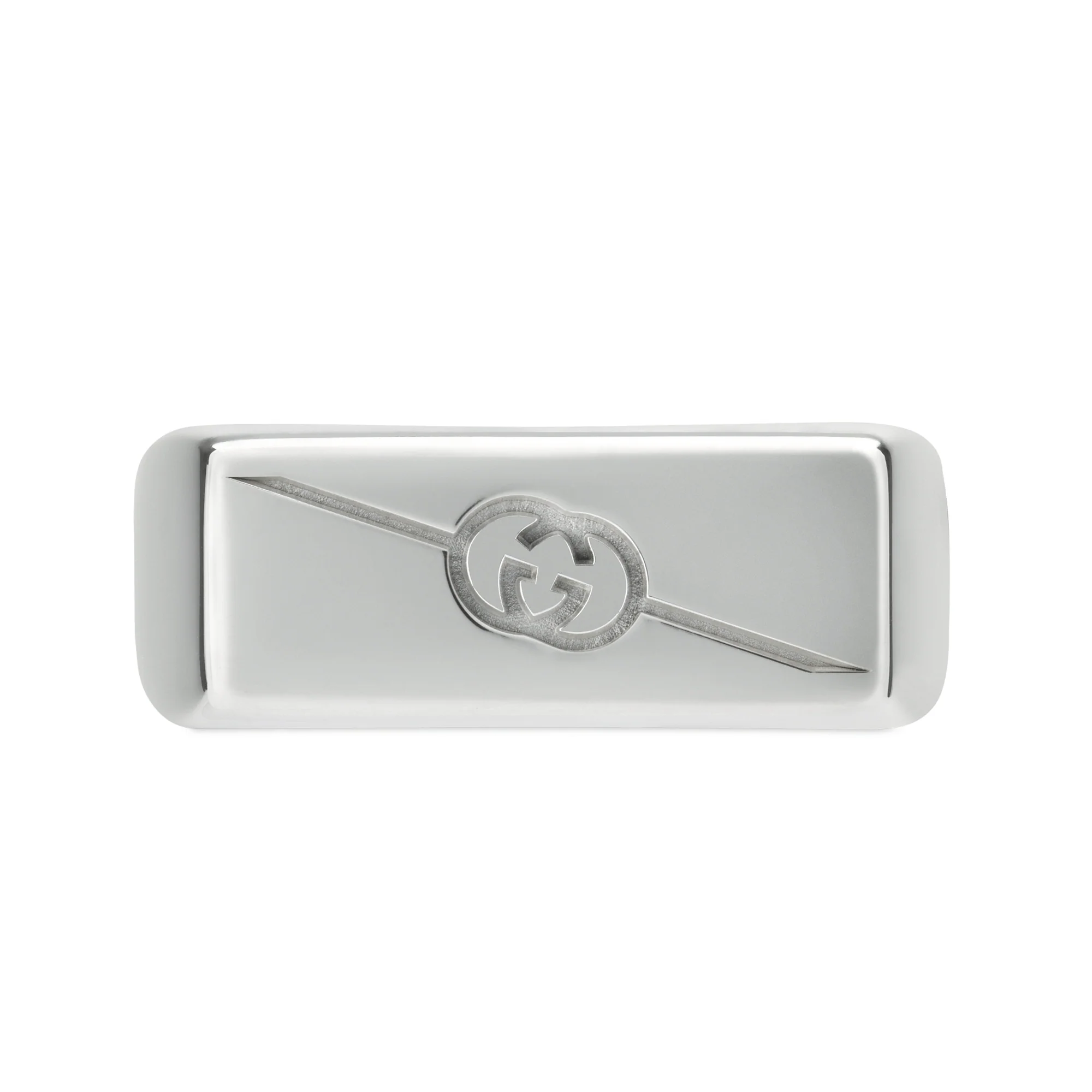 Gucci Tag Sterling Silver Small Rectangular With Interlocking Logo Signet Ring - Image 2