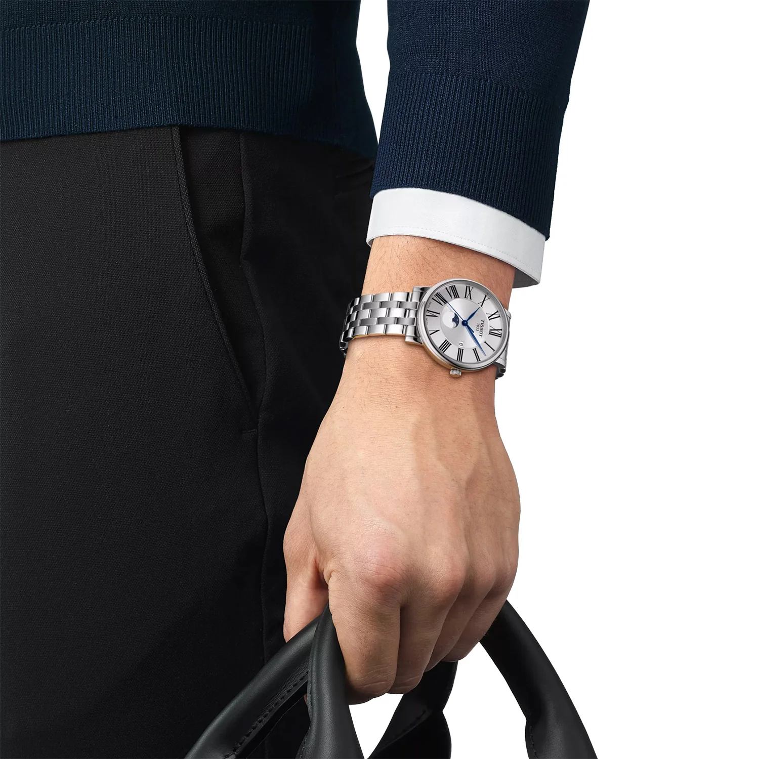 Carson Premium 40mm Silver Dial Moonphase Steel Bracelet Mens Watch - Image 2