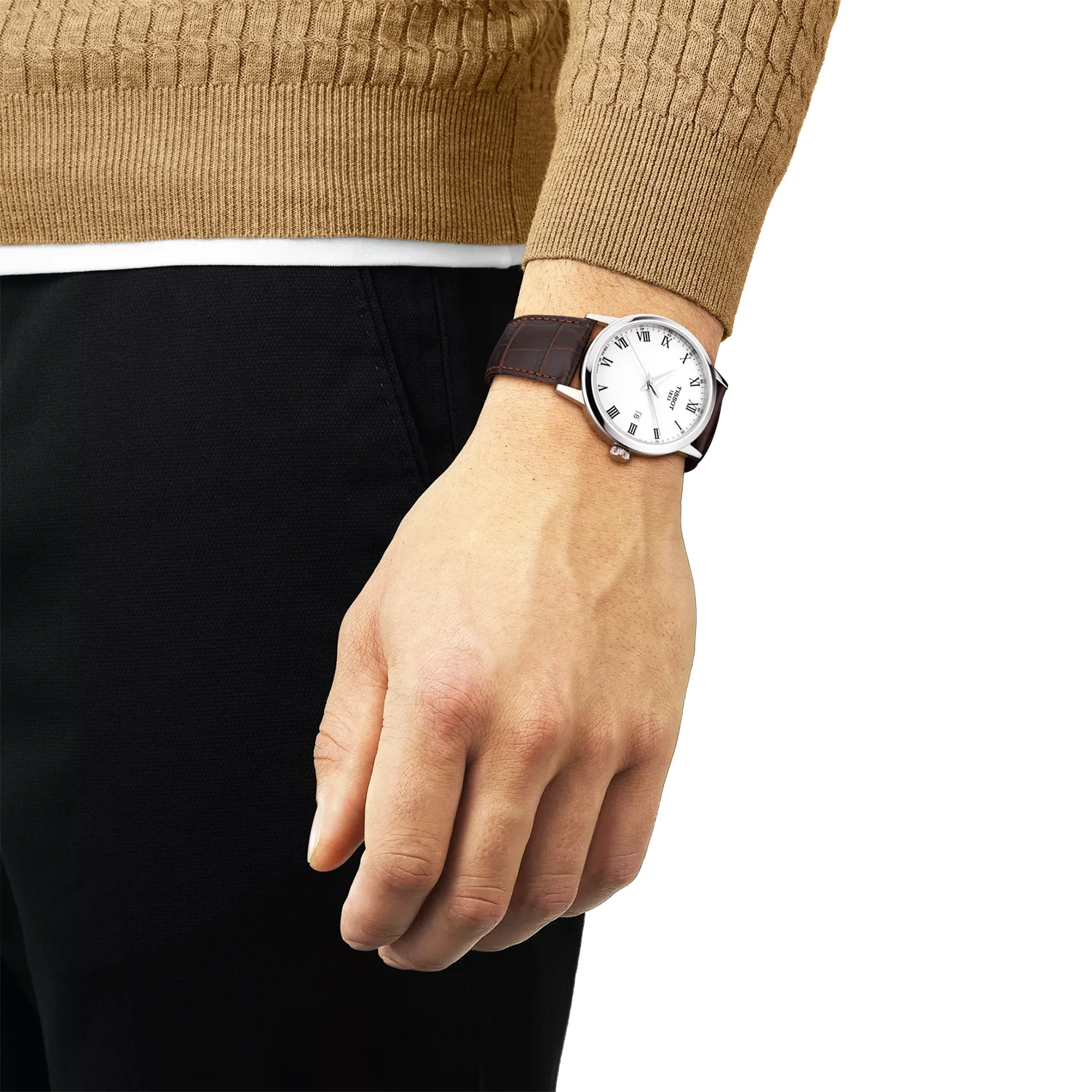 Classic Dream 42mm White Dial Brown Strap Mens Watch - Image 2