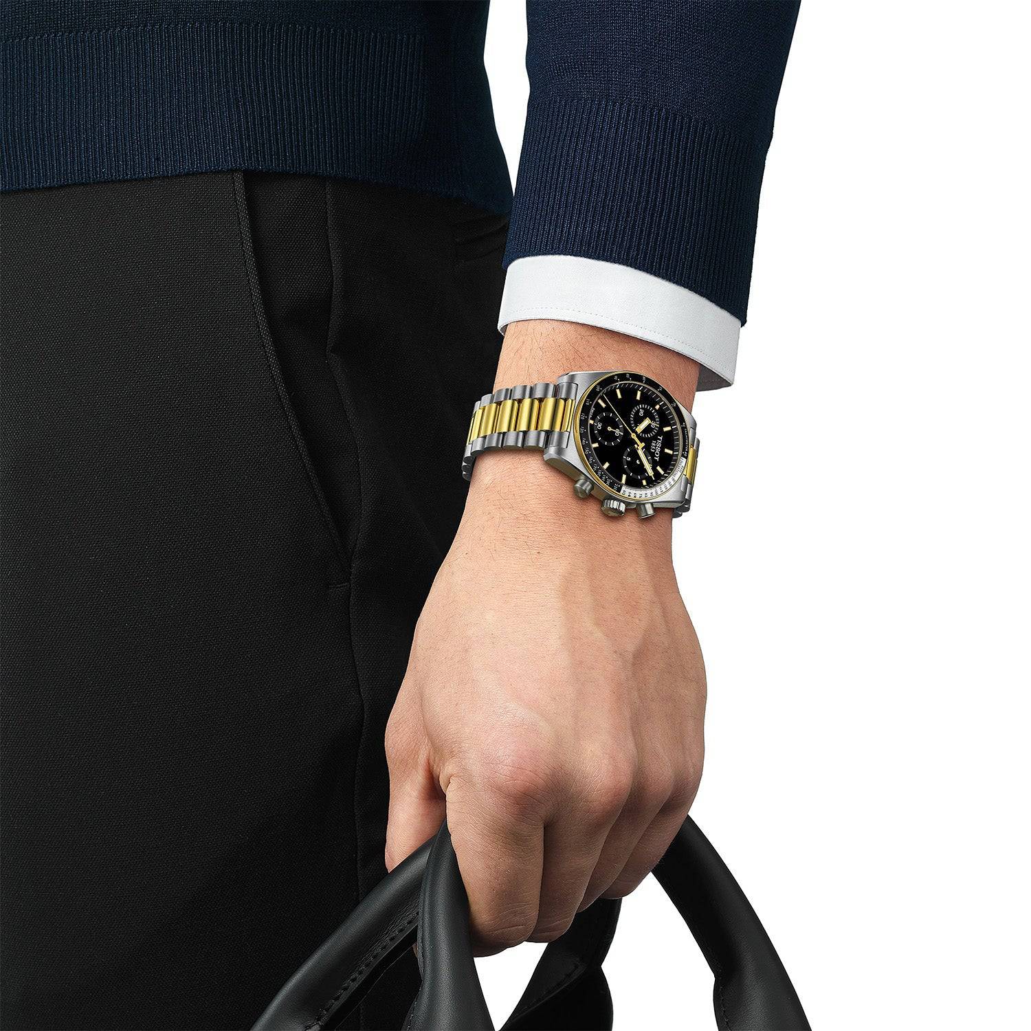 PR516 40mm Black Dial Two-Tone Bracelet Mens Chronograph Watch - Image 2