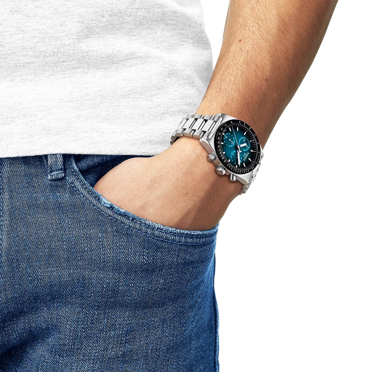 PR516 40mm Blue-Black Gradient Dial Steel Bracelet Chronograph Mens Watch - Image 2