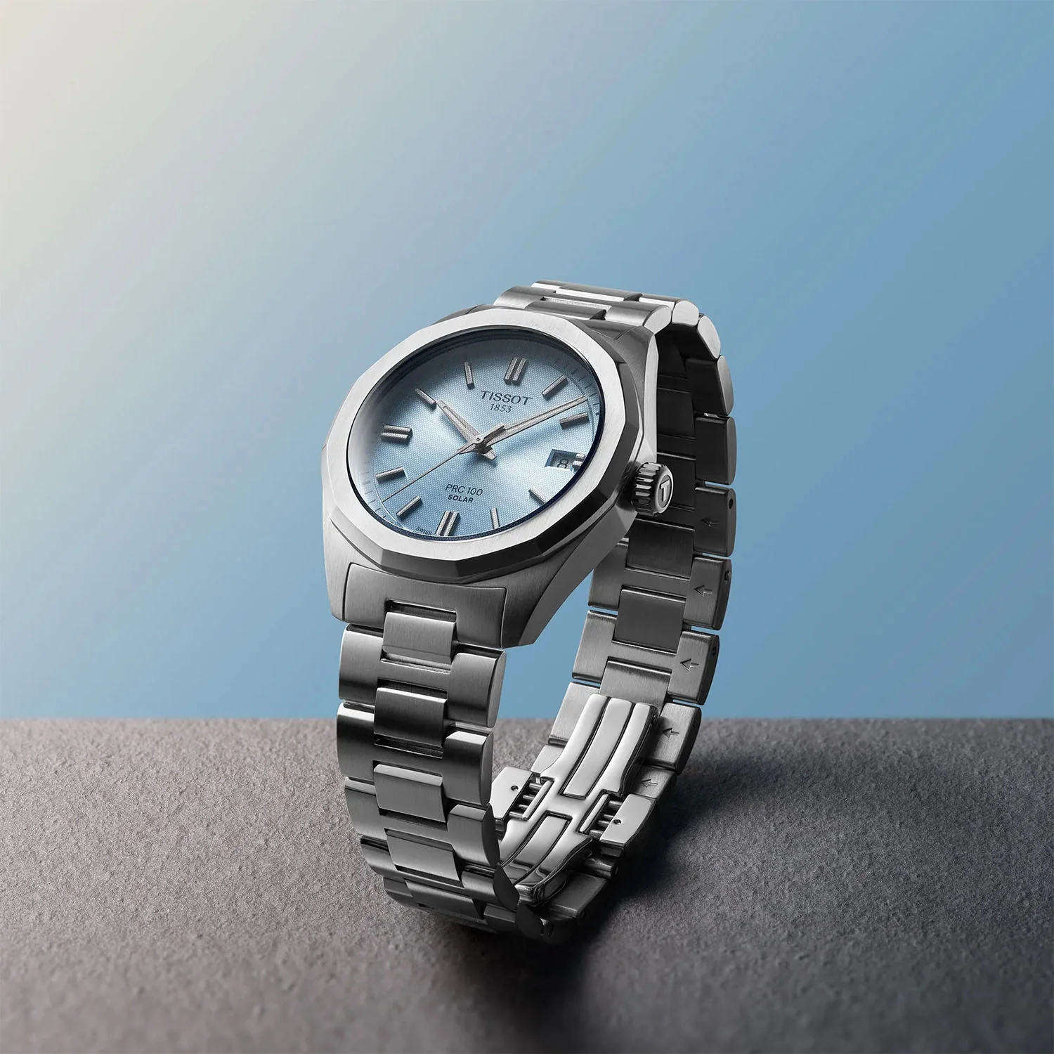 PRC 100 Solar 34mm Ice Blue Steel Bracelet Watch - Image 2