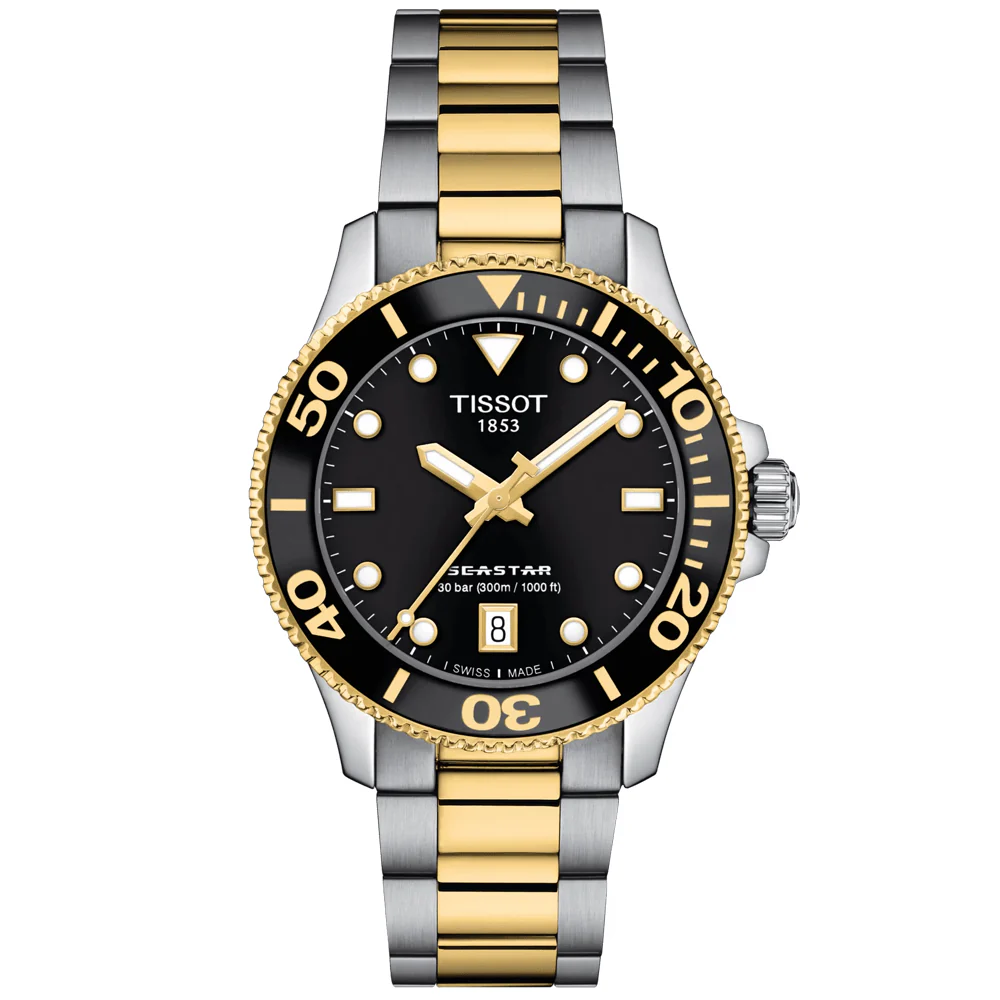 Seastar 1000 36mm Black Dial Two-Tone Bracelet Watch
