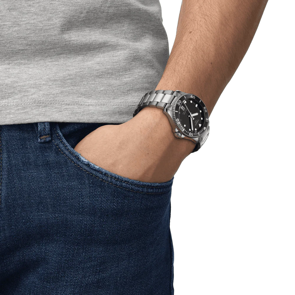 Seastar 1000 40mm Black Dial Steel Bracelet Mens Watch - Image 2