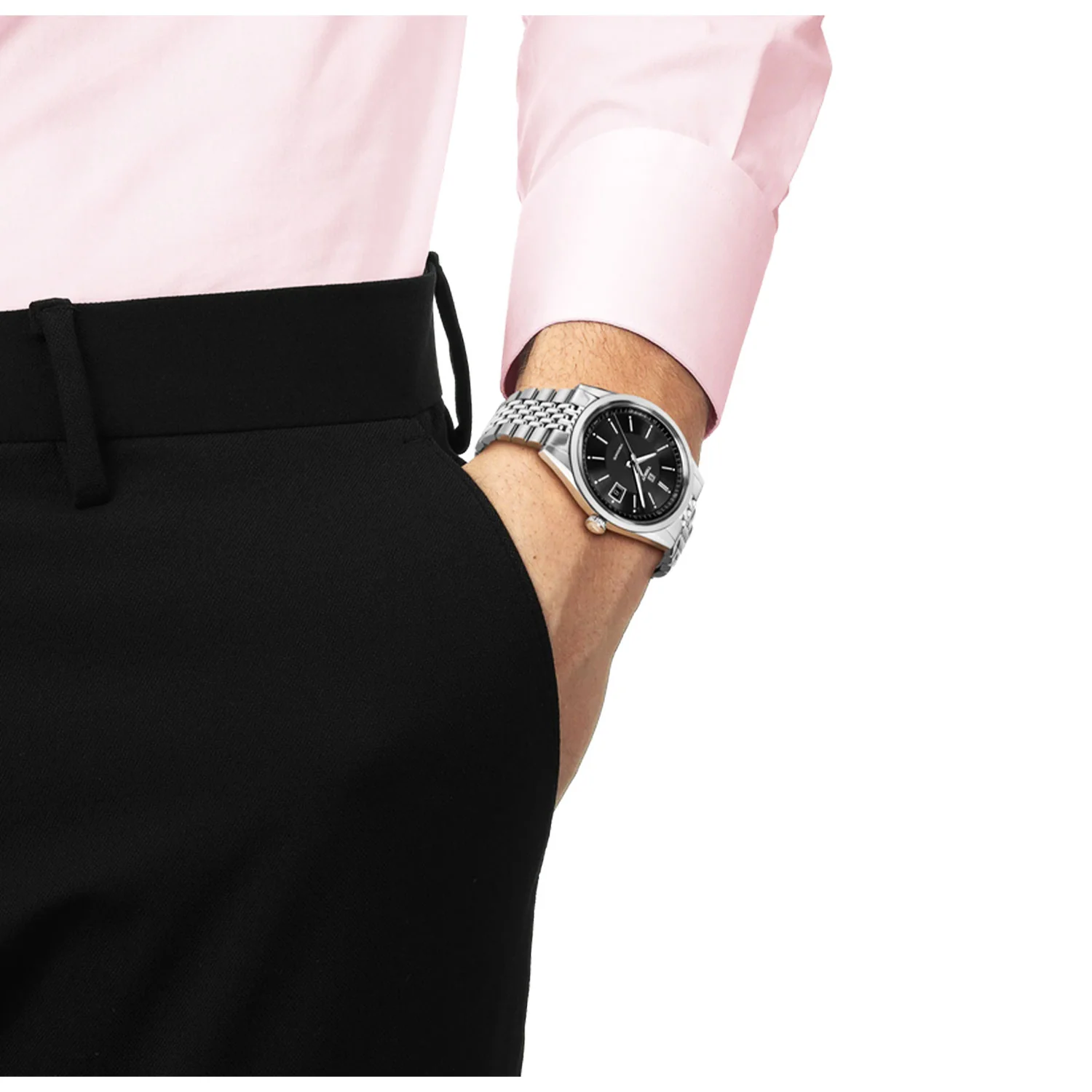 Visodate 39mm Black Dial Steel Bracelet Mens Automatic Watch - Image 2
