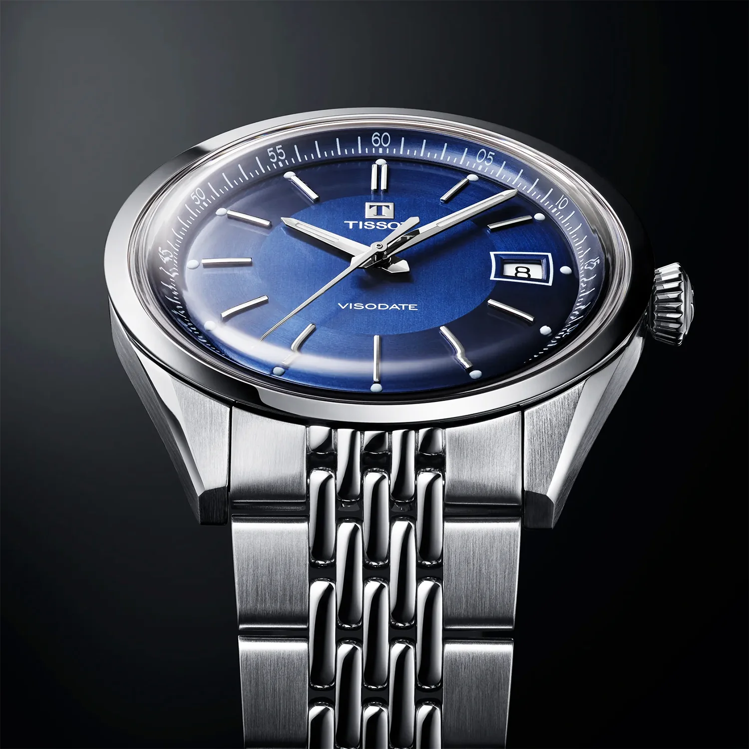Visodate 39mm Blue Dial Steel Bracelet Mens Automatic Watch - Image 3