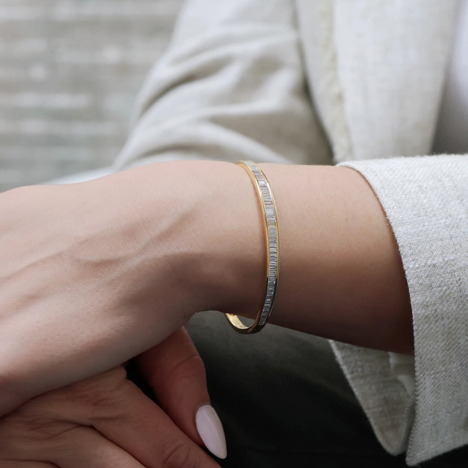 18ct Rose Gold Baguette Cut Diamond Channel Set Bangle - Image 2