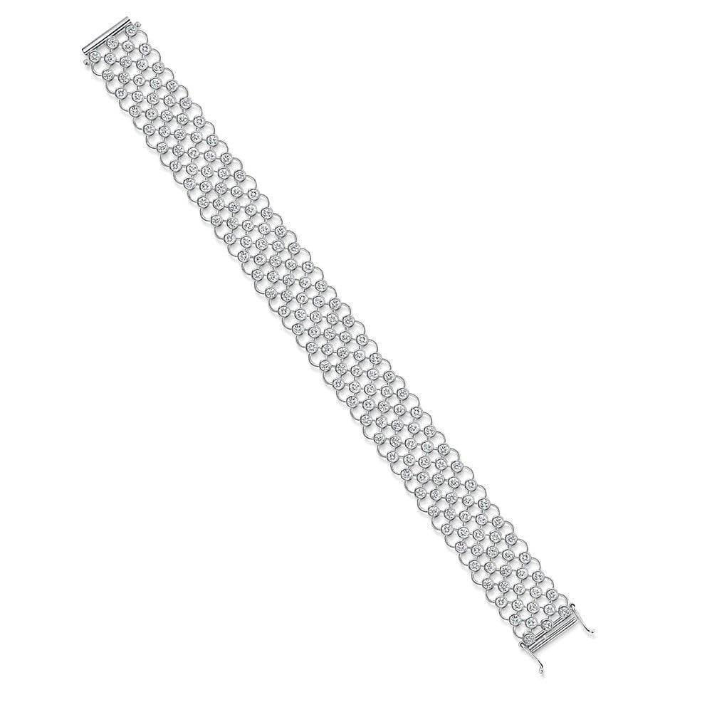 18ct White Gold Round Brilliant Diamond Rub Over Mesh Link Bracelet - Image 2