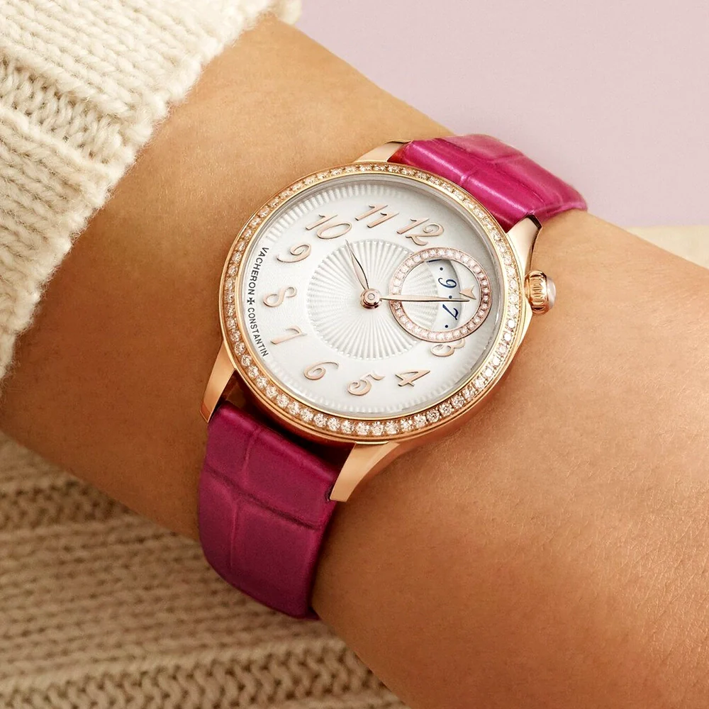 Egerie Quartz 30mm 18ct Pink Gold Diamond Set Ladies Strap Watch - Image 2