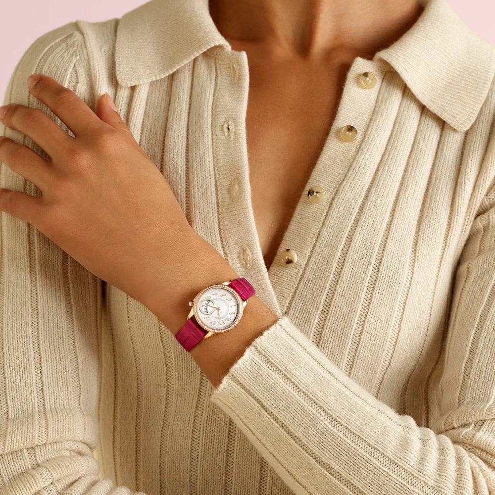 Egerie Quartz 30mm 18ct Pink Gold Diamond Set Ladies Strap Watch - Image 3