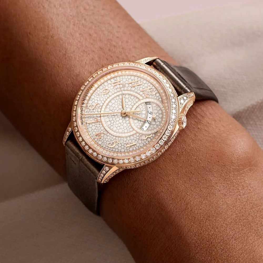 Egerie Self-Winding 18ct Pink Gold Diamond Set Ladies Pink Strap Watch - Image 3