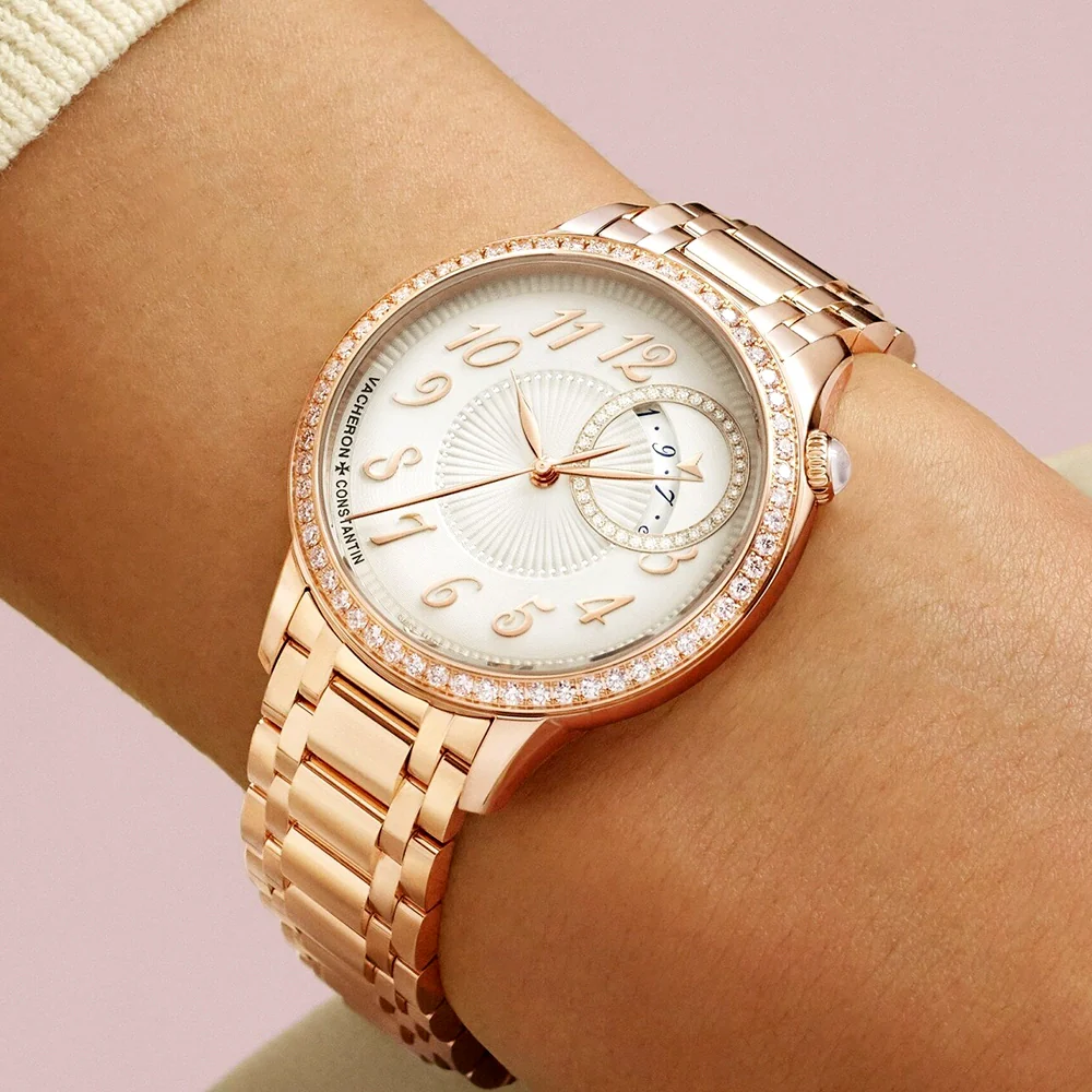 Egerie Self-Winding 18ct Pink Gold Diamond Set Ladies Bracelet Watch - Image 4