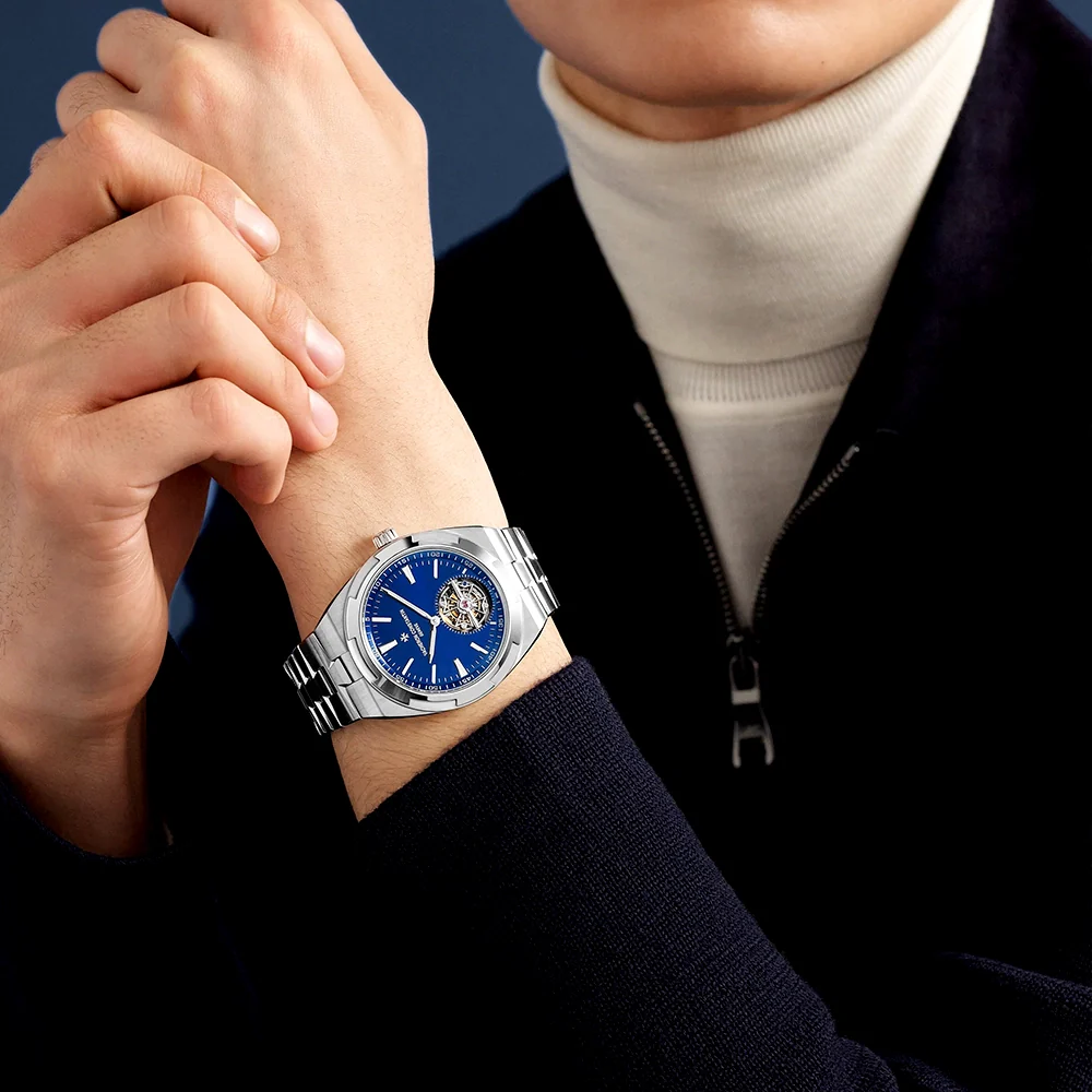 Overseas Tourbillon Steel Sunray Blue Dial Mens Automatic Watch - Image 3