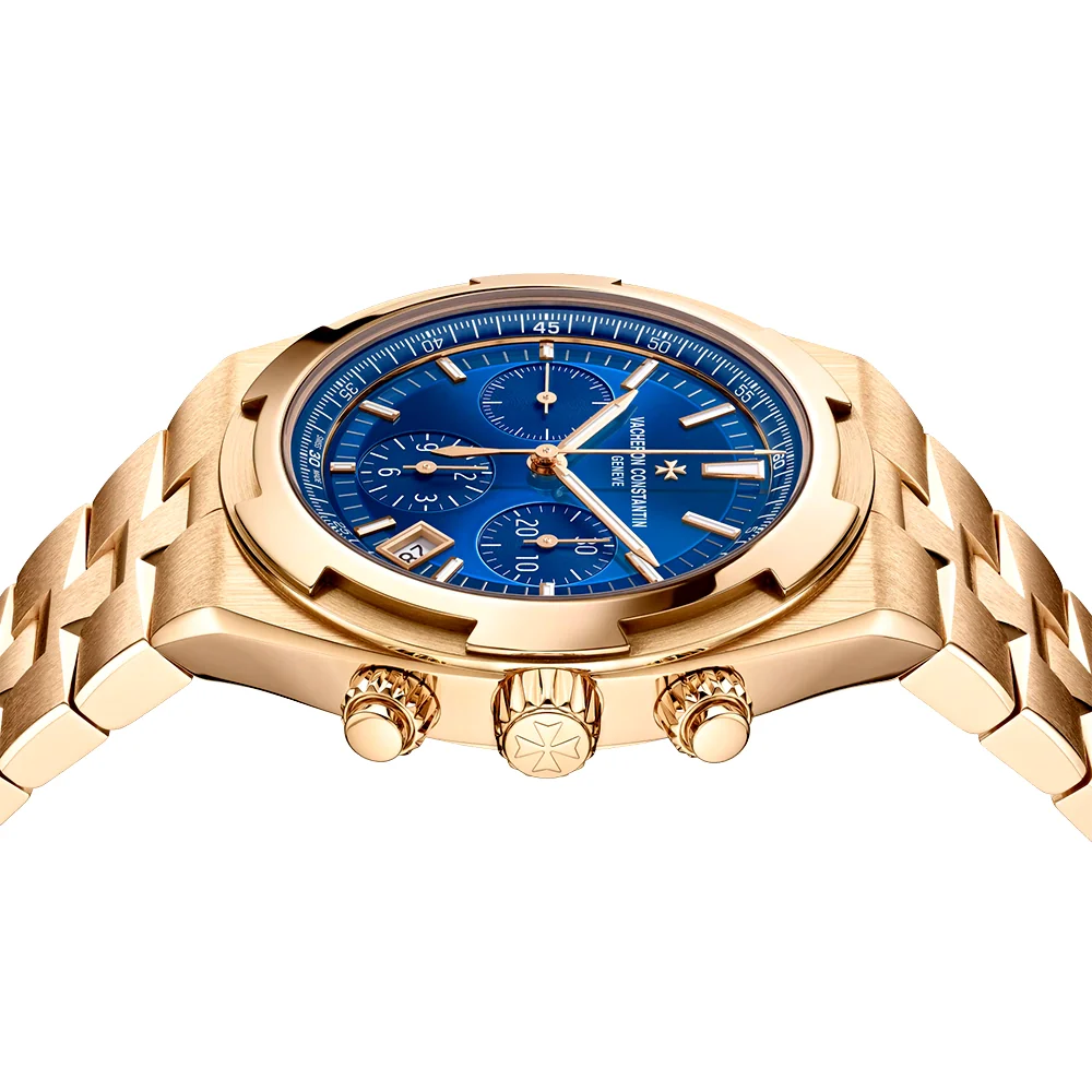Overseas Chronograph 18ct Pink Gold Blue Dial Mens Bracelet Watch - Image 6