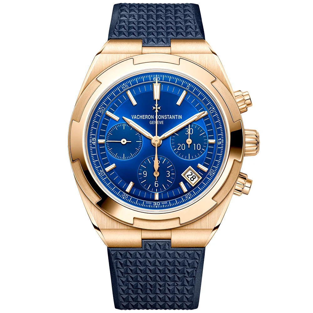 Overseas Chronograph 18ct Pink Gold Blue Dial Mens Bracelet Watch - Image 8