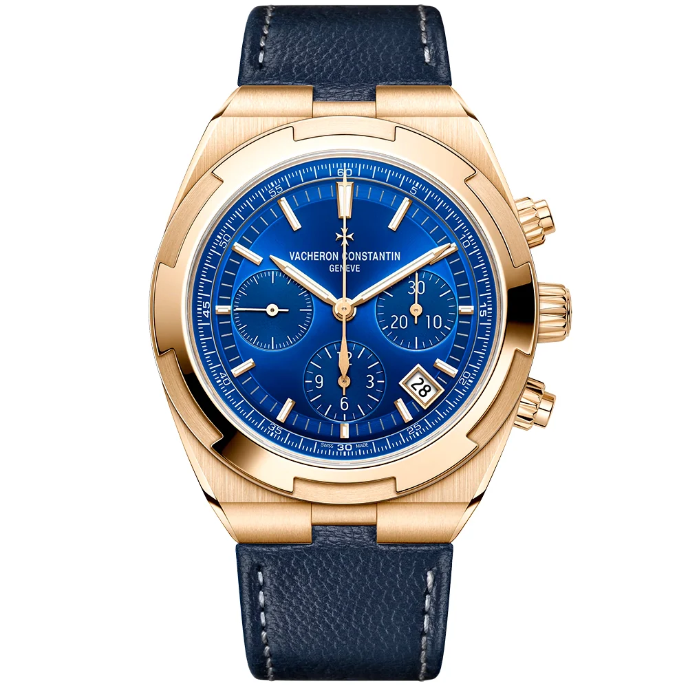 Overseas Chronograph 18ct Pink Gold Blue Dial Mens Bracelet Watch - Image 9