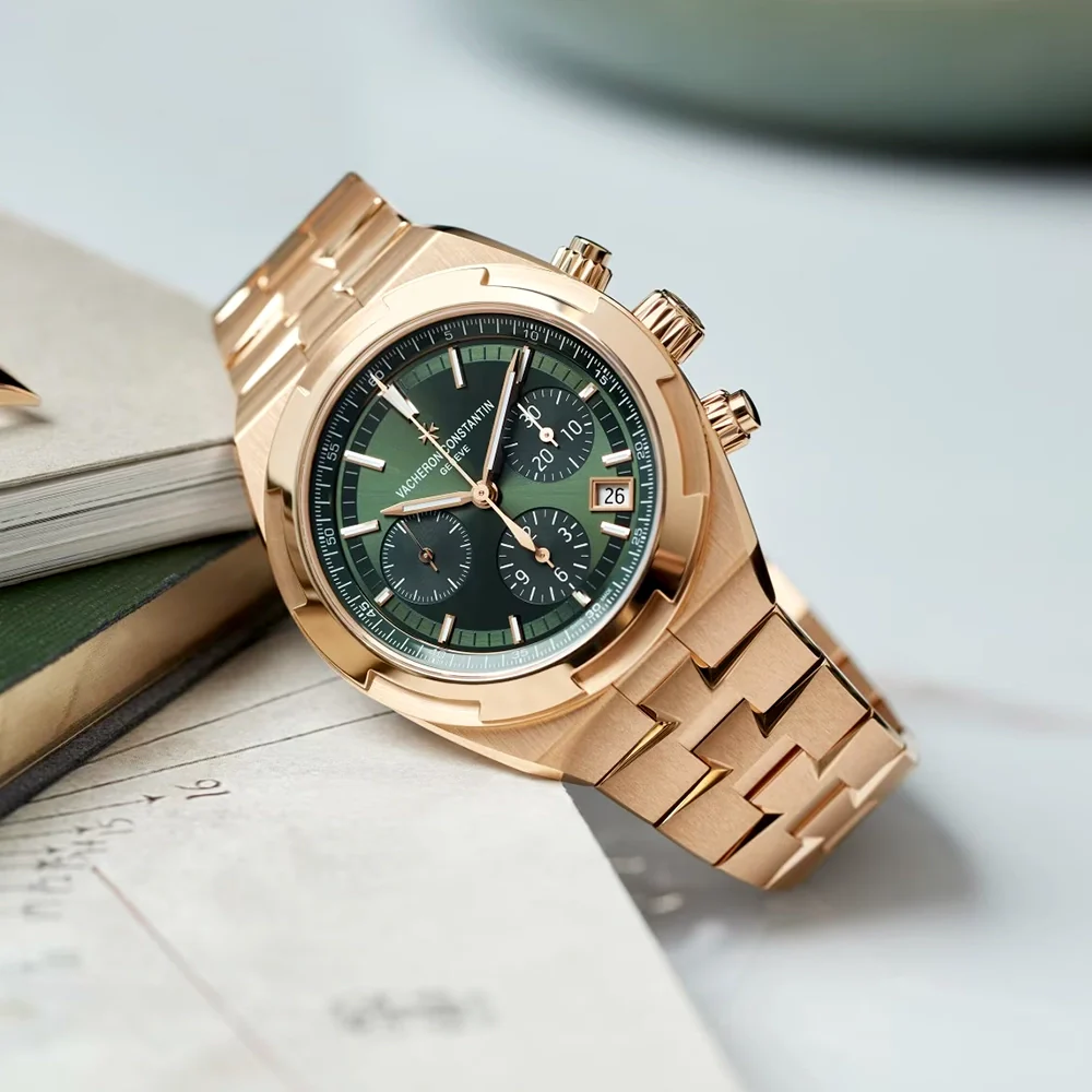 Overseas Chronograph 18ct Pink Gold Green Dial Automatic Bracelet Watch - Image 2