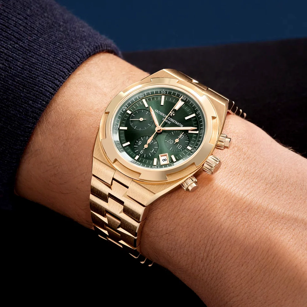 Overseas Chronograph 18ct Pink Gold Green Dial Automatic Bracelet Watch - Image 3