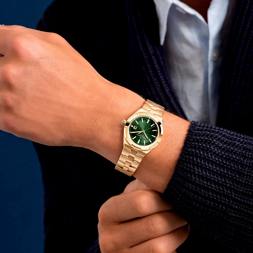 Overseas Self-Winding 34.5mm 18ct Pink Gold Green Dial Ladies Watch - Image 3