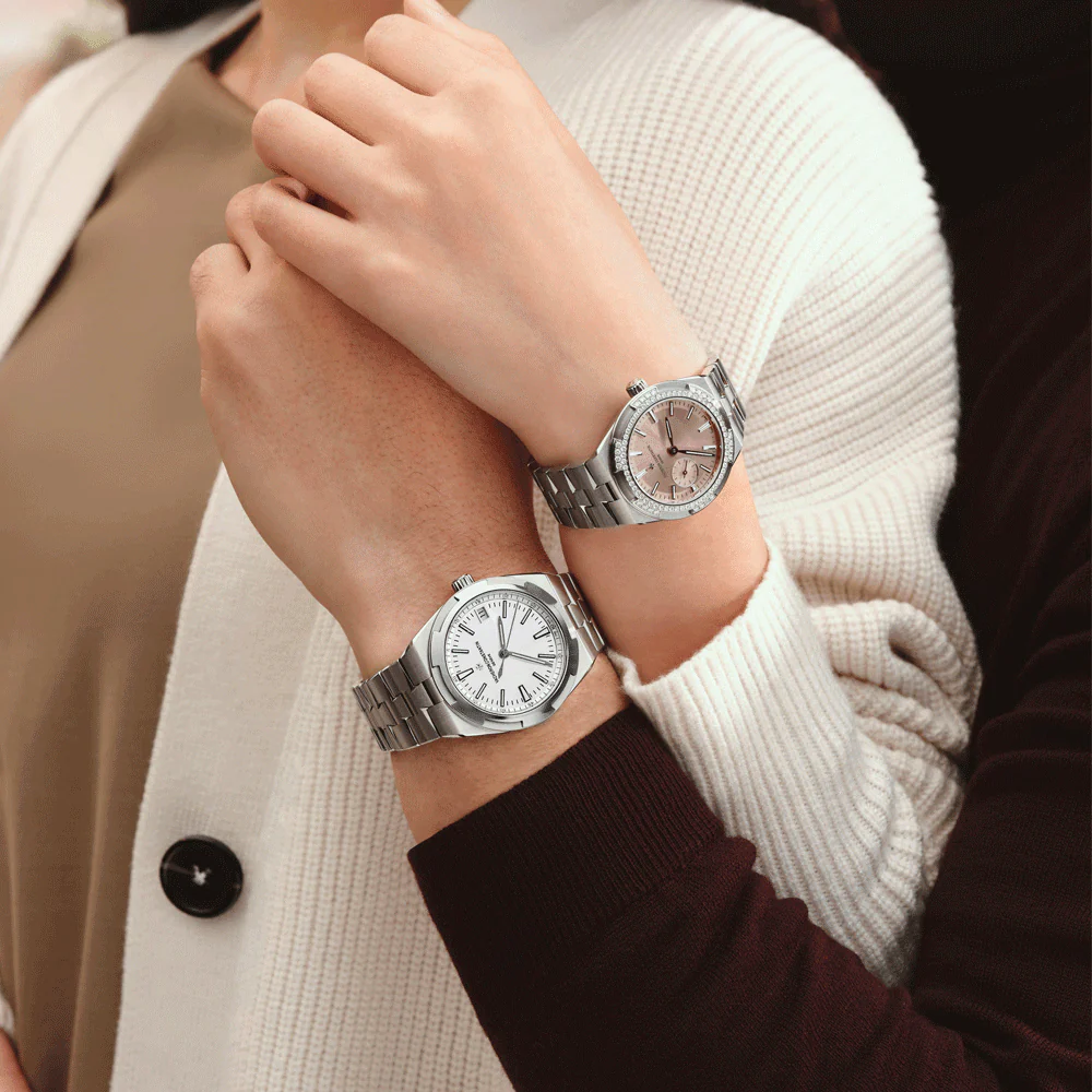 Overseas Self-Winding 37mm Steel Pink Dial Diamond Set Bracelet Watch - Image 2
