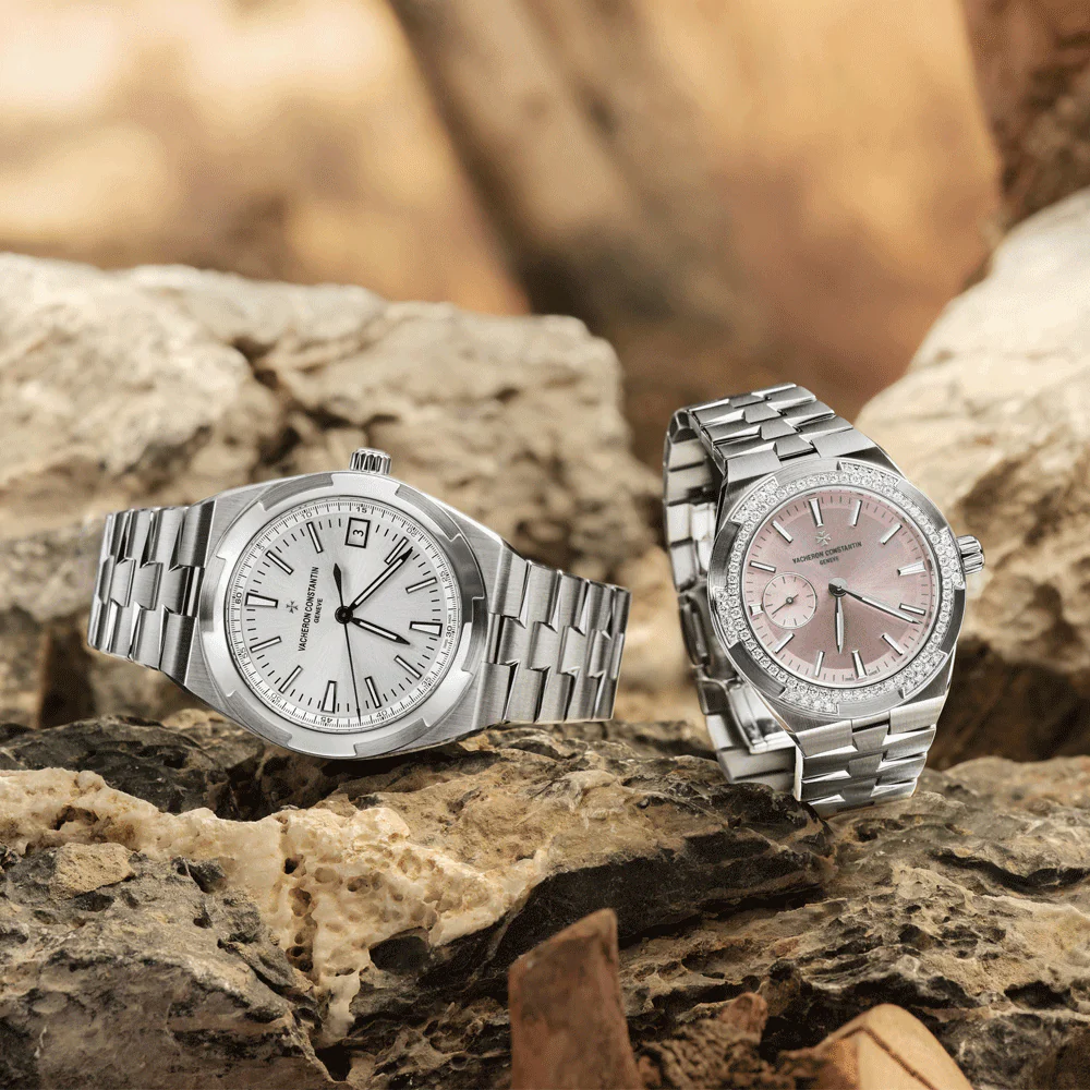 Overseas Self-Winding 37mm Steel Pink Dial Diamond Set Bracelet Watch - Image 3