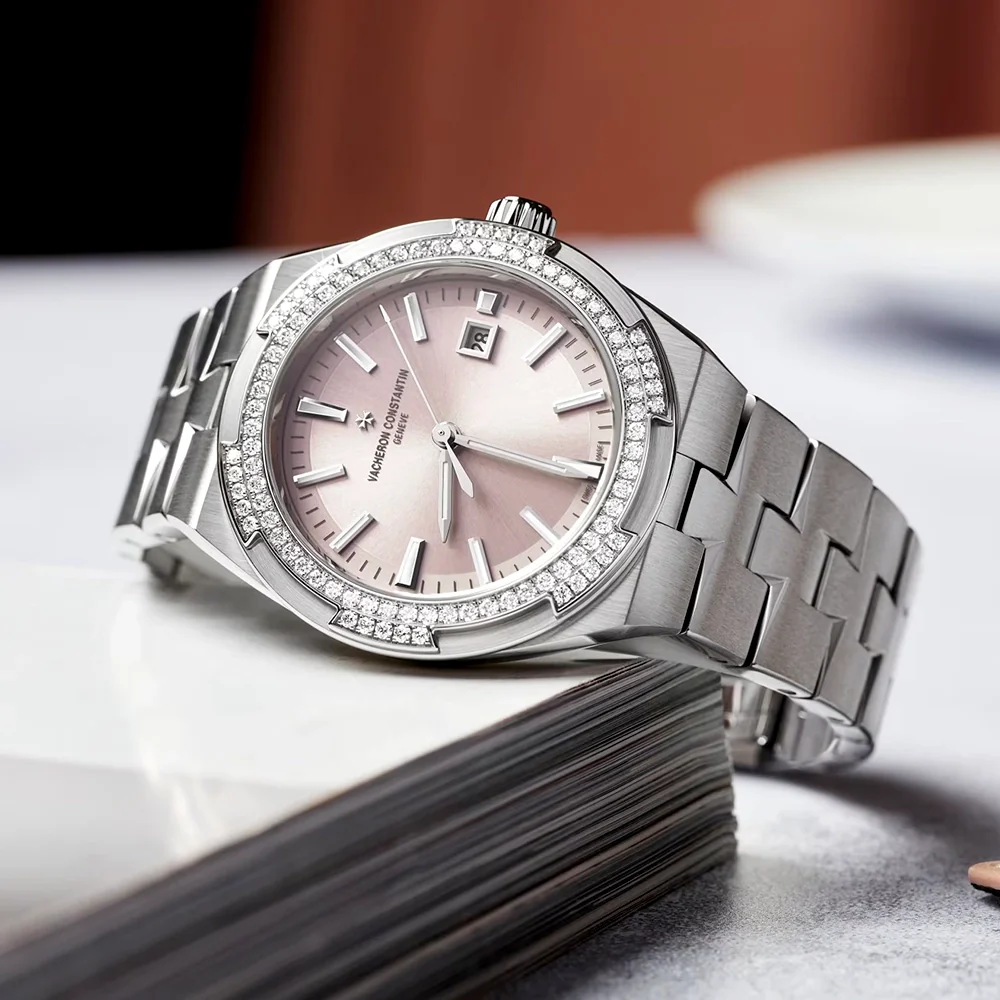Overseas Self-Winding 35mm Sunburst Pink Dial Ladies Bracelet Watch - Image 2