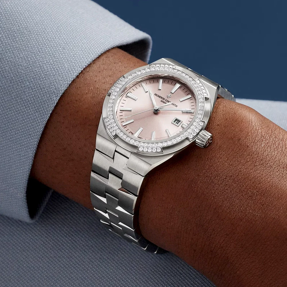 Overseas Self-Winding 35mm Sunburst Pink Dial Ladies Bracelet Watch - Image 3