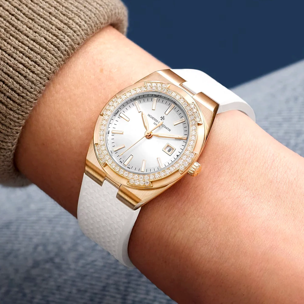 Overseas Quartz 33mm Silver Dial 18ct Pink Gold Ladies Strap Watch - Image 3