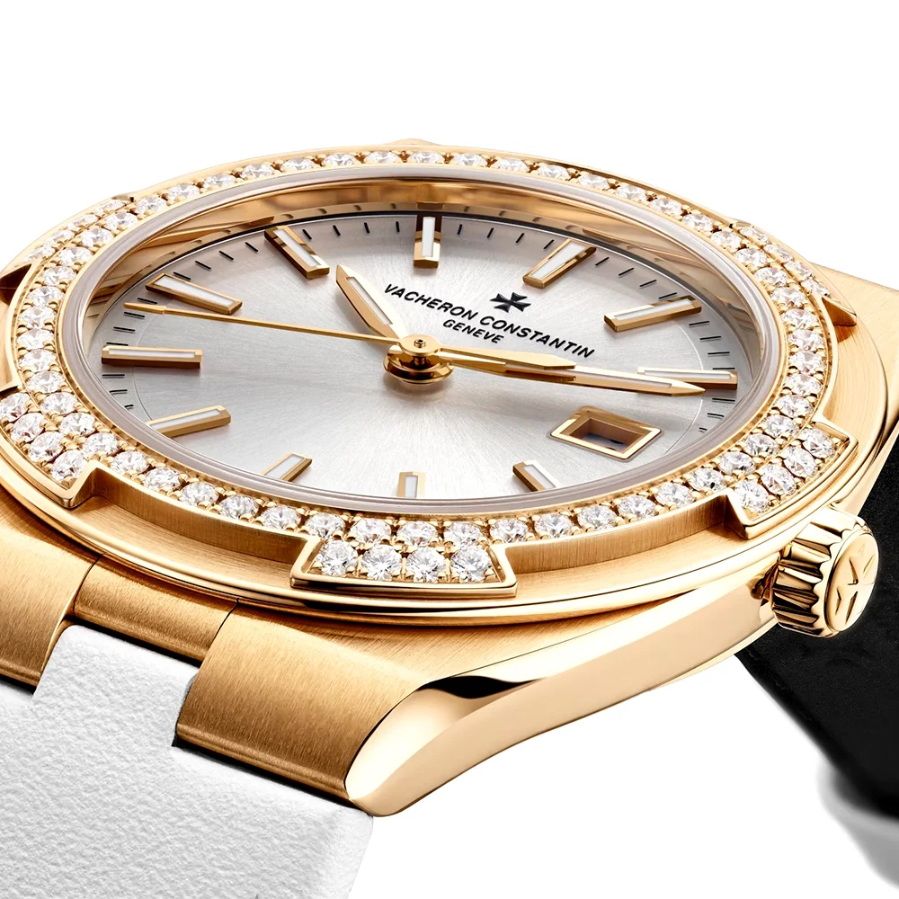 Overseas Quartz 33mm Silver Dial 18ct Pink Gold Ladies Strap Watch - Image 5