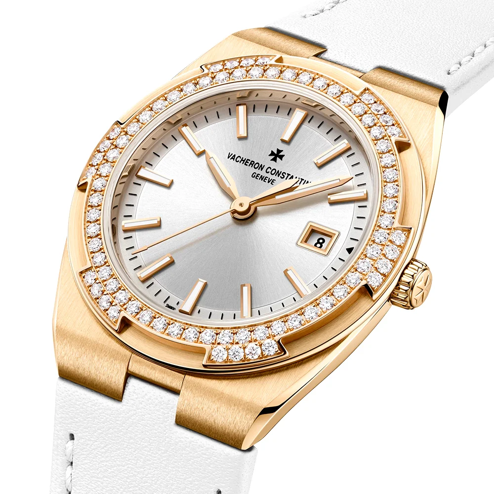 Overseas Quartz 33mm Silver Dial 18ct Pink Gold Ladies Strap Watch - Image 6