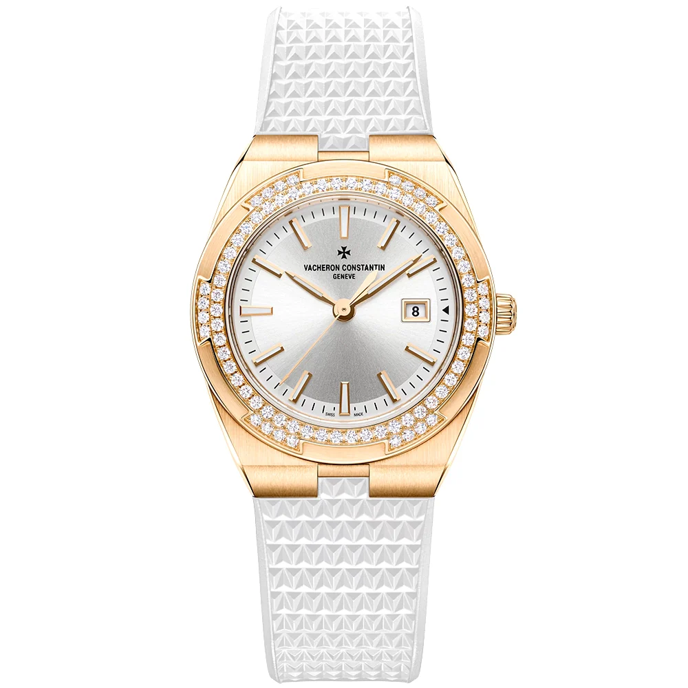 Overseas Quartz 33mm Silver Dial 18ct Pink Gold Ladies Strap Watch - Image 7